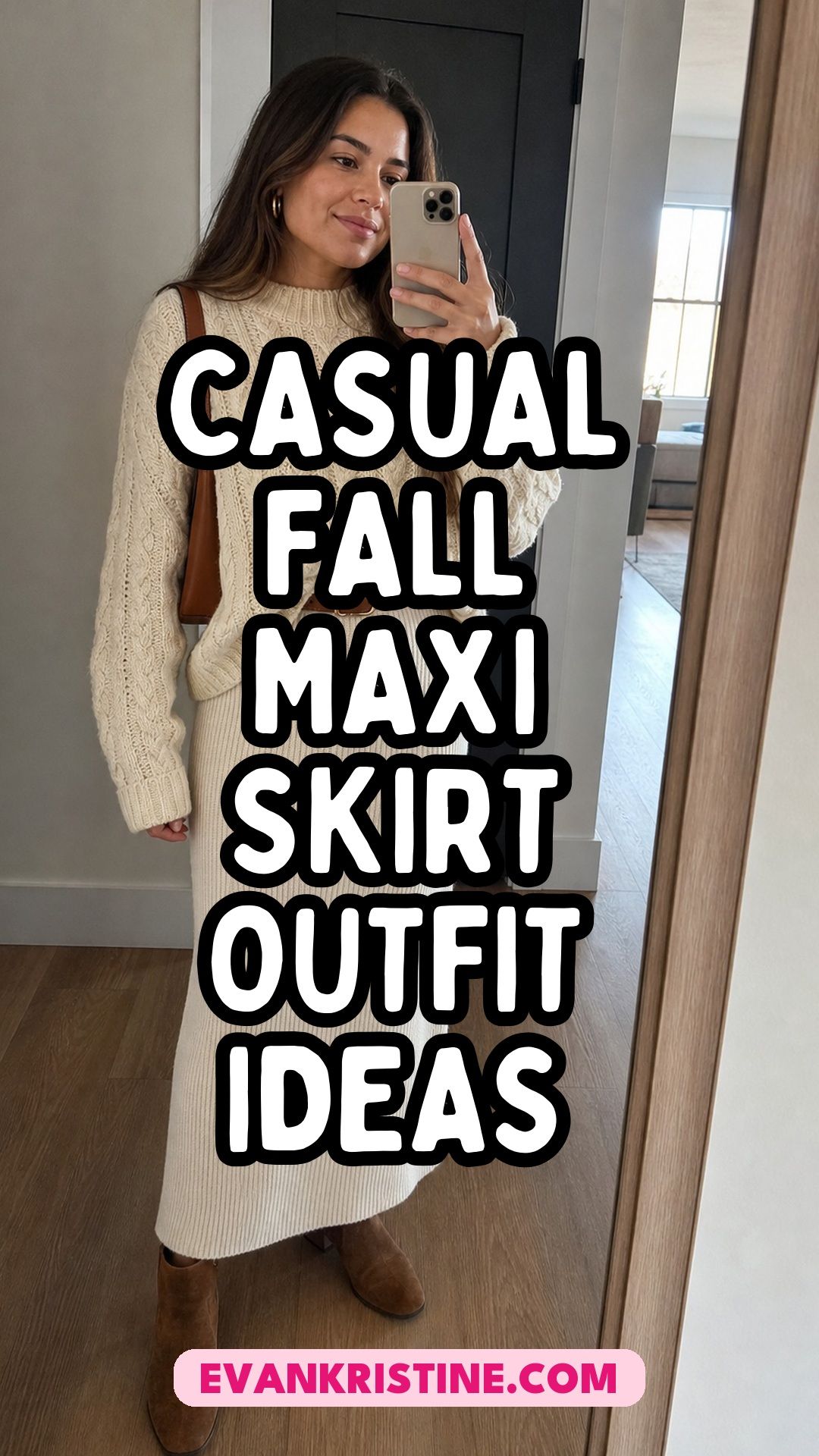Casual fall maxi skirt outfit ideas Pinterest pin