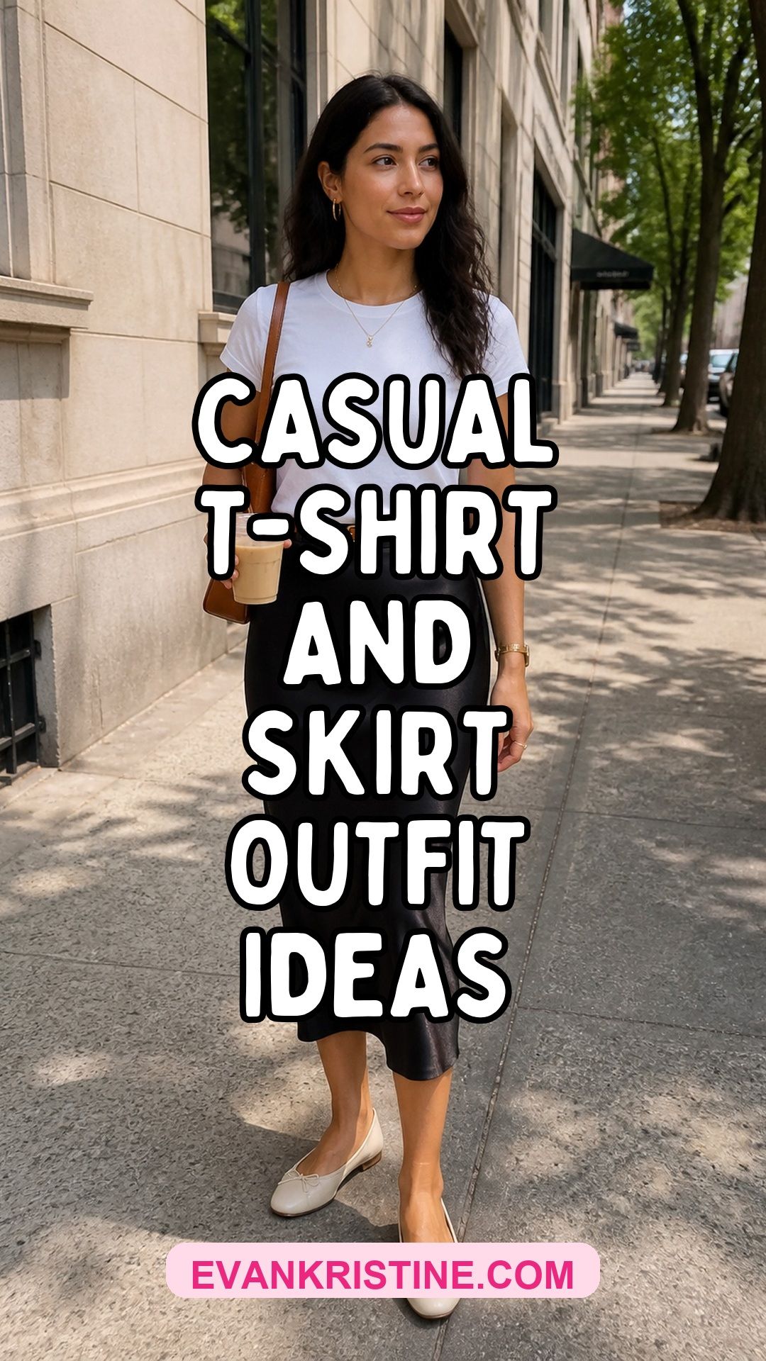 Casual t-shirt and skirt outfit ideas Pinterest pin