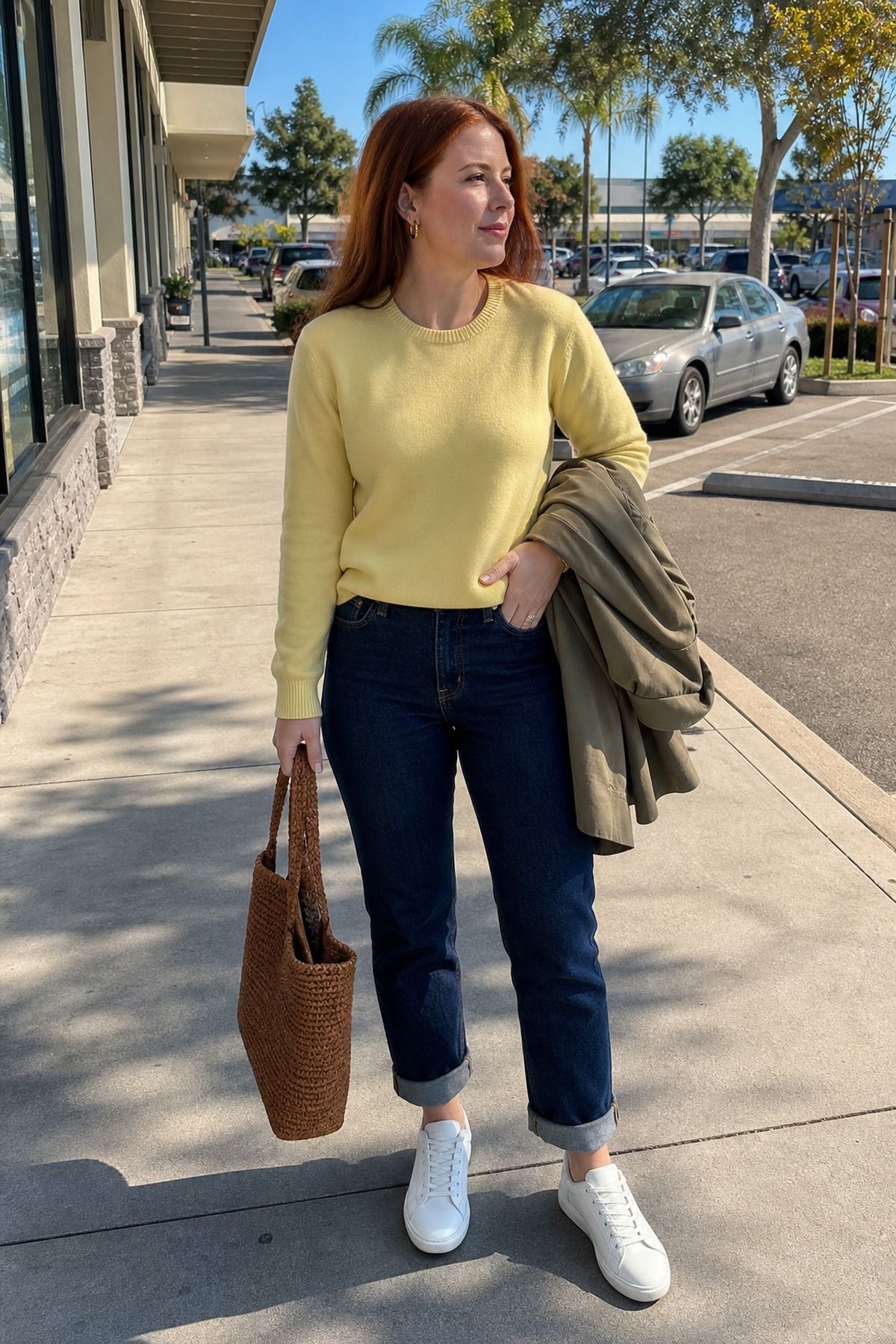 Woman wearing minimal white sneakers