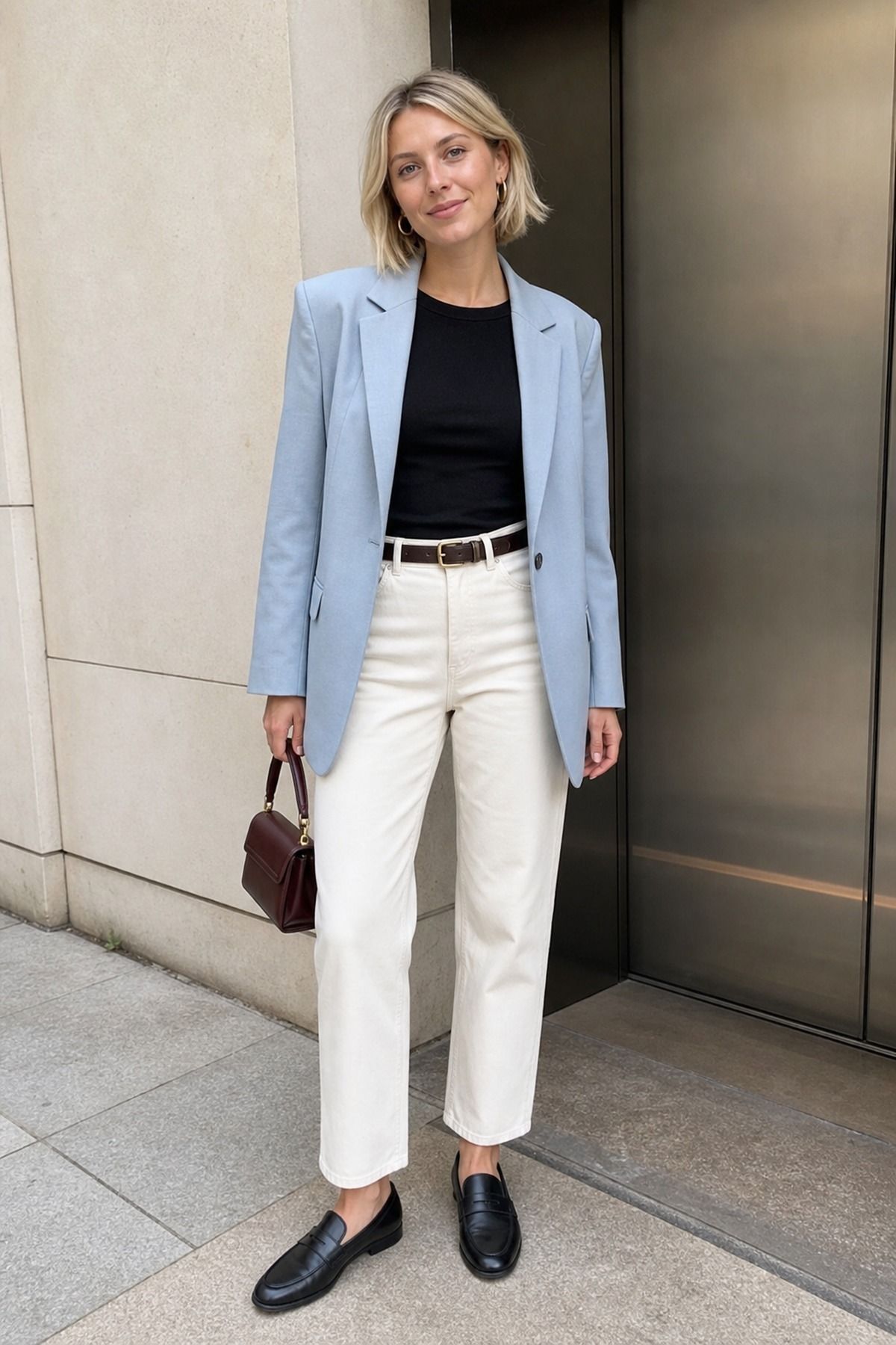 Woman wearing a slim leather belt