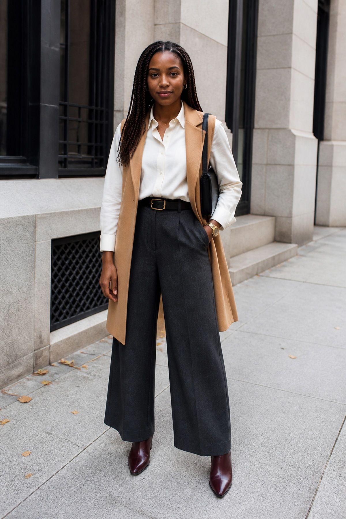 Pointed-Toe Boots With Tailored Trousers fall boots outfit idea.