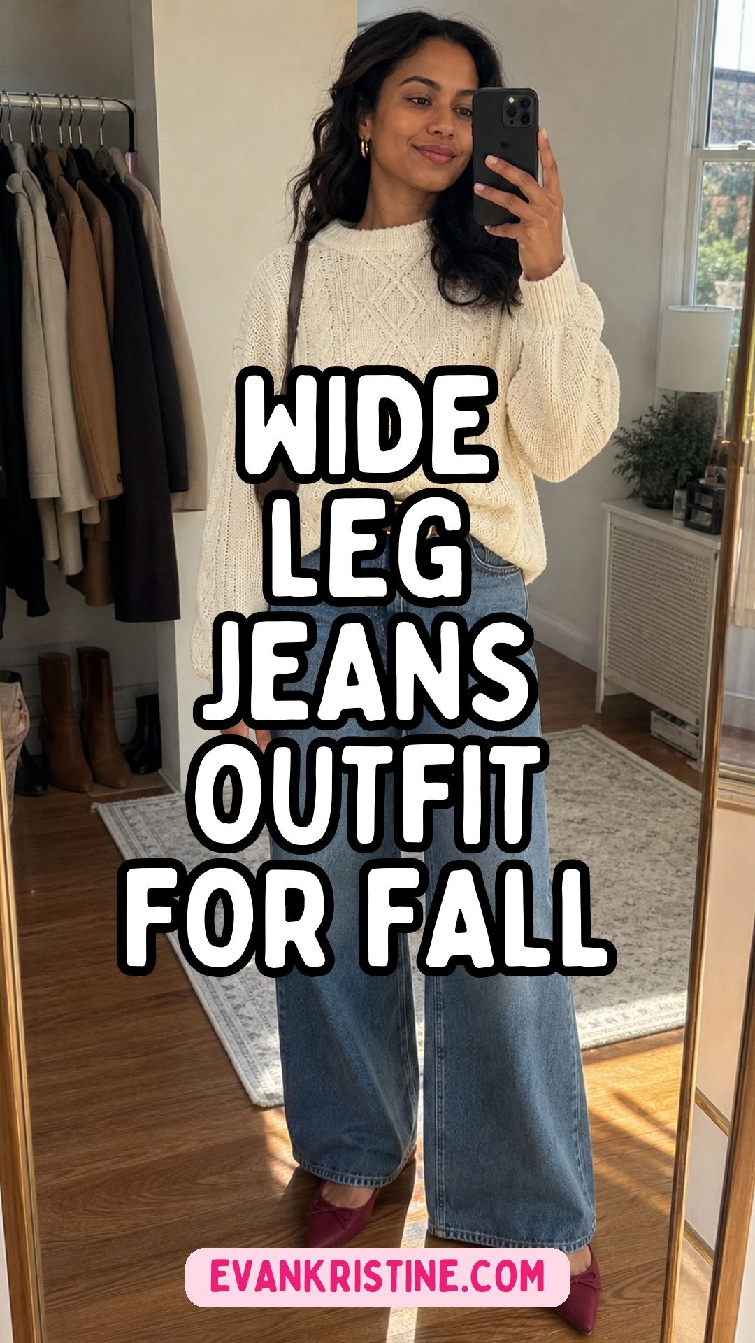 Wide leg jeans outfit for fall Pinterest pin