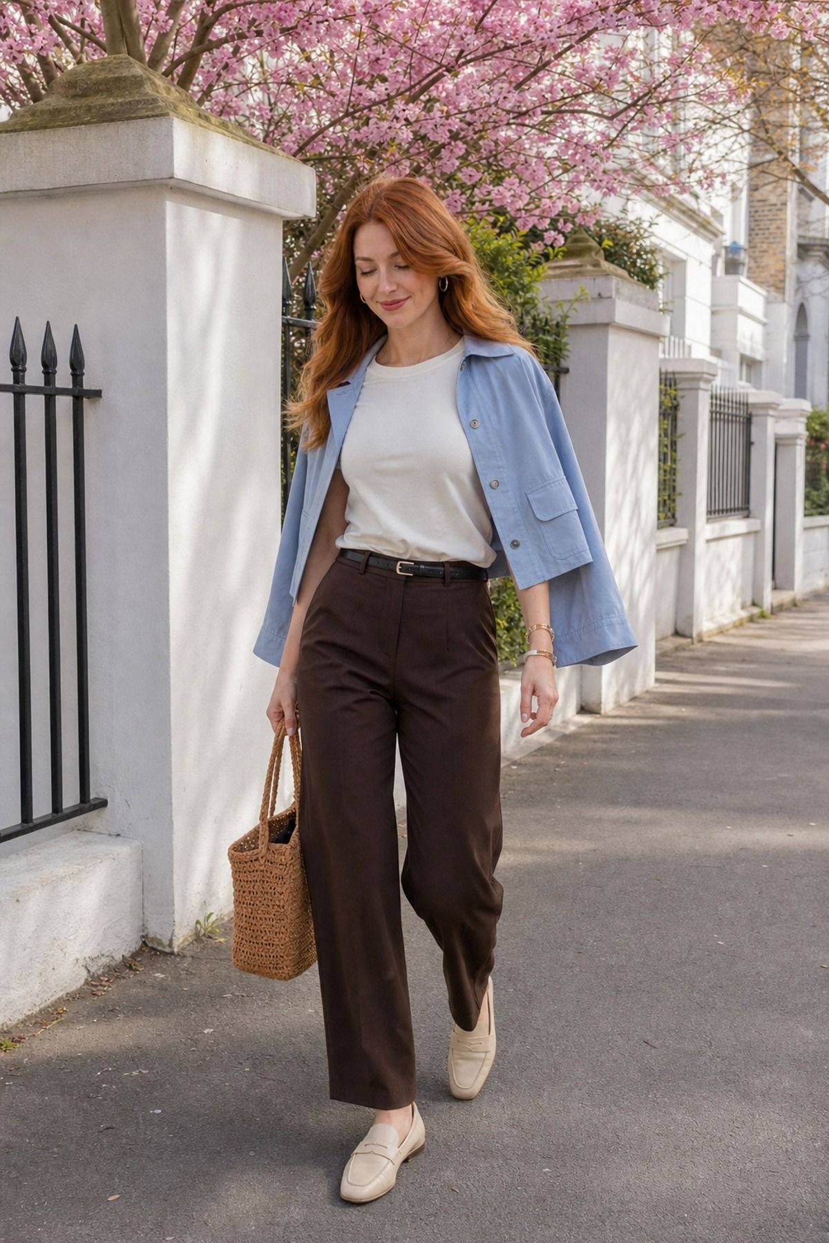 Woman wearing a white or ivory tee