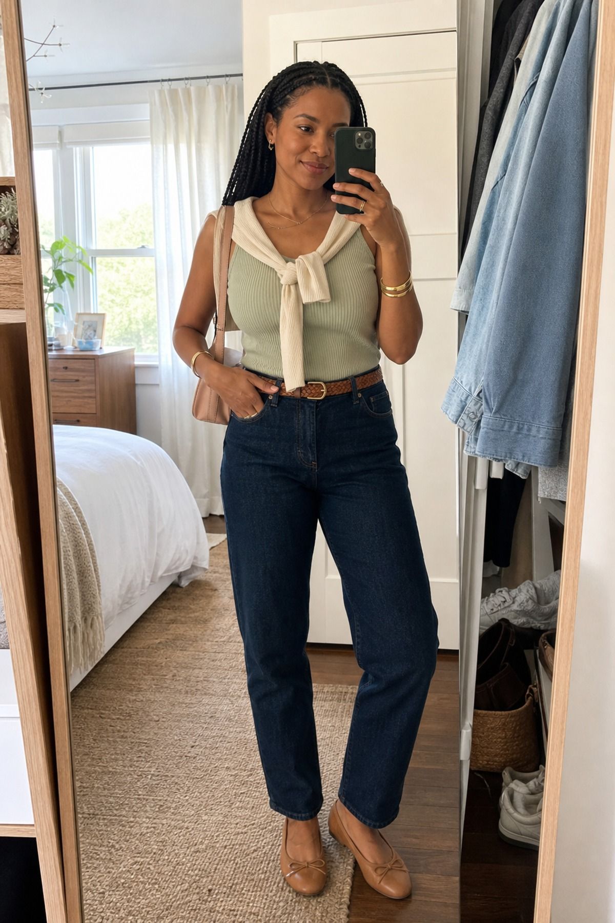 Woman wearing a ribbed tank