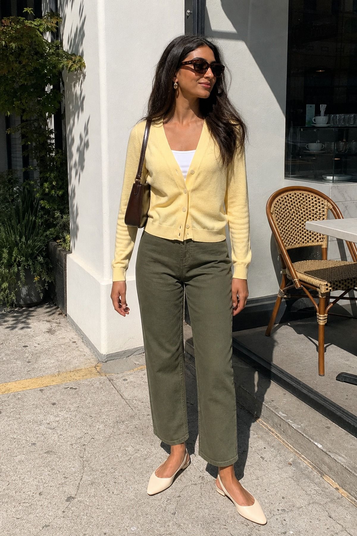 Woman wearing a lightweight cardigan