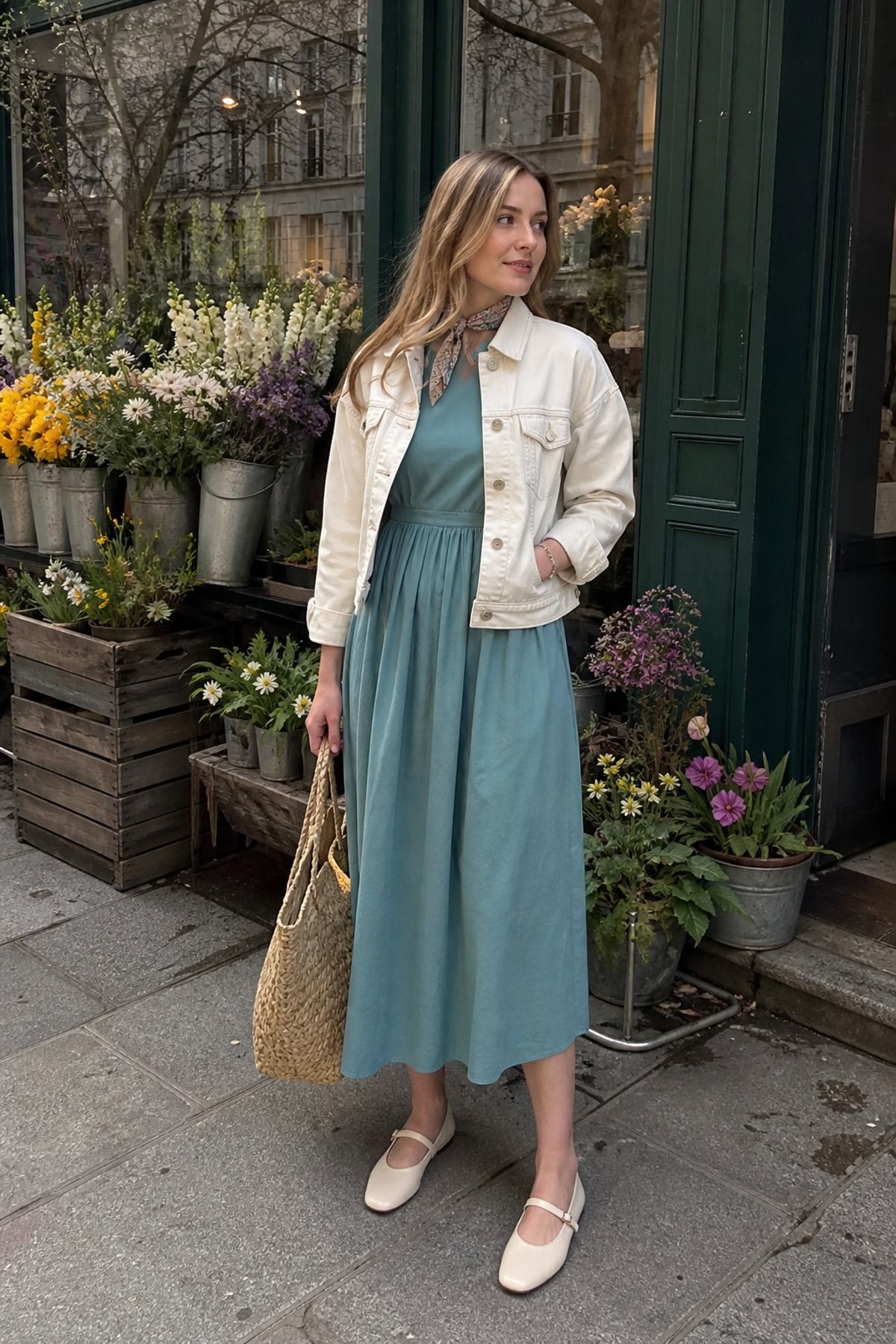 Woman wearing a cotton midi dress