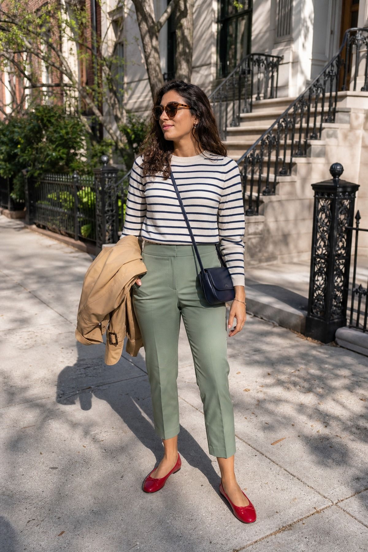 Woman wearing a striped sweater
