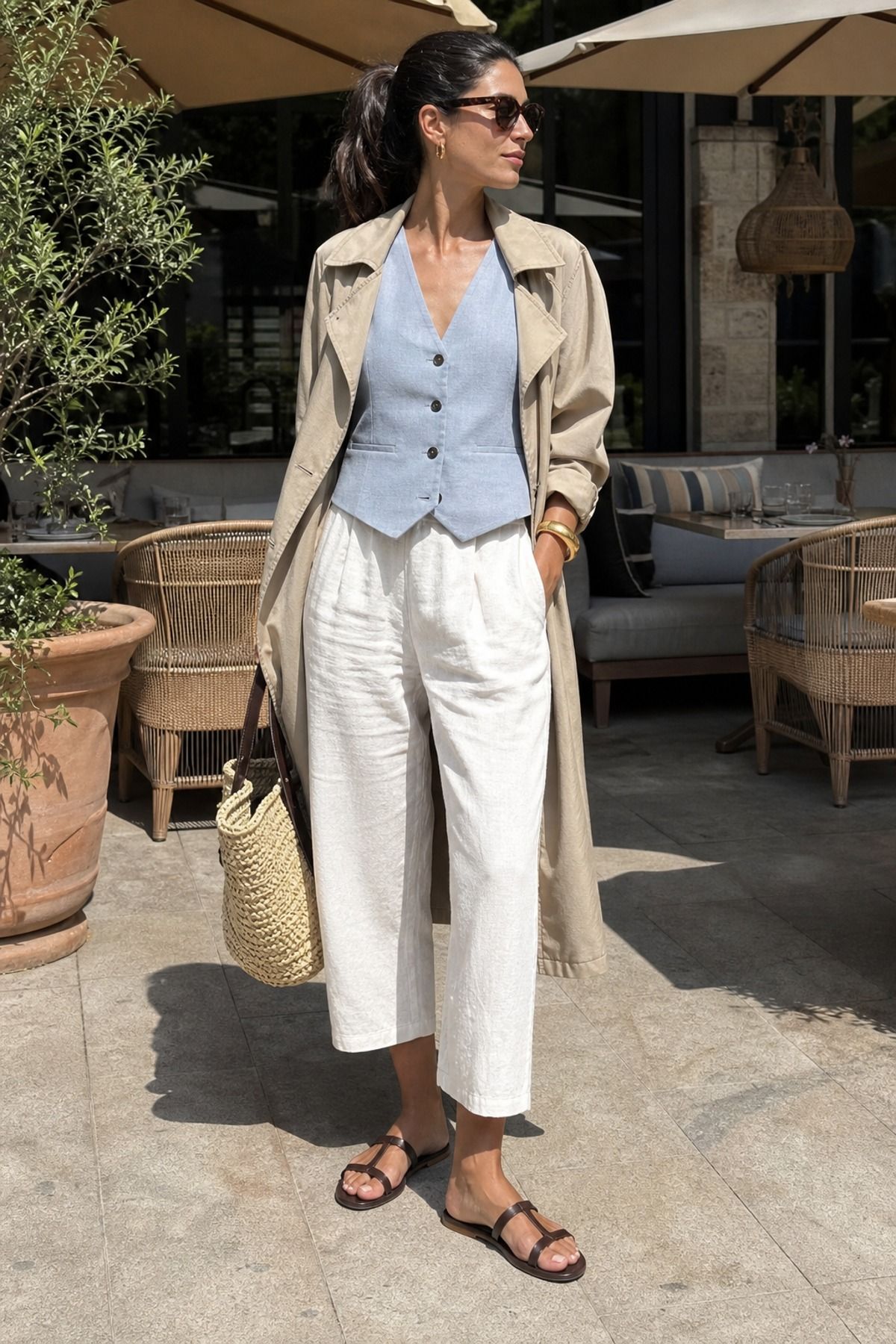 Woman wearing flat sandals