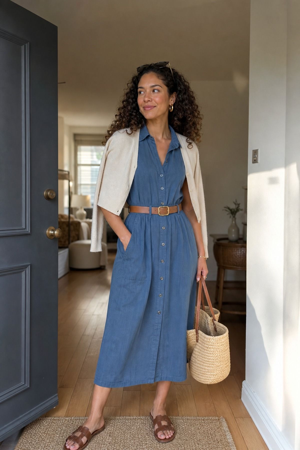 Woman wearing a casual shirt dress