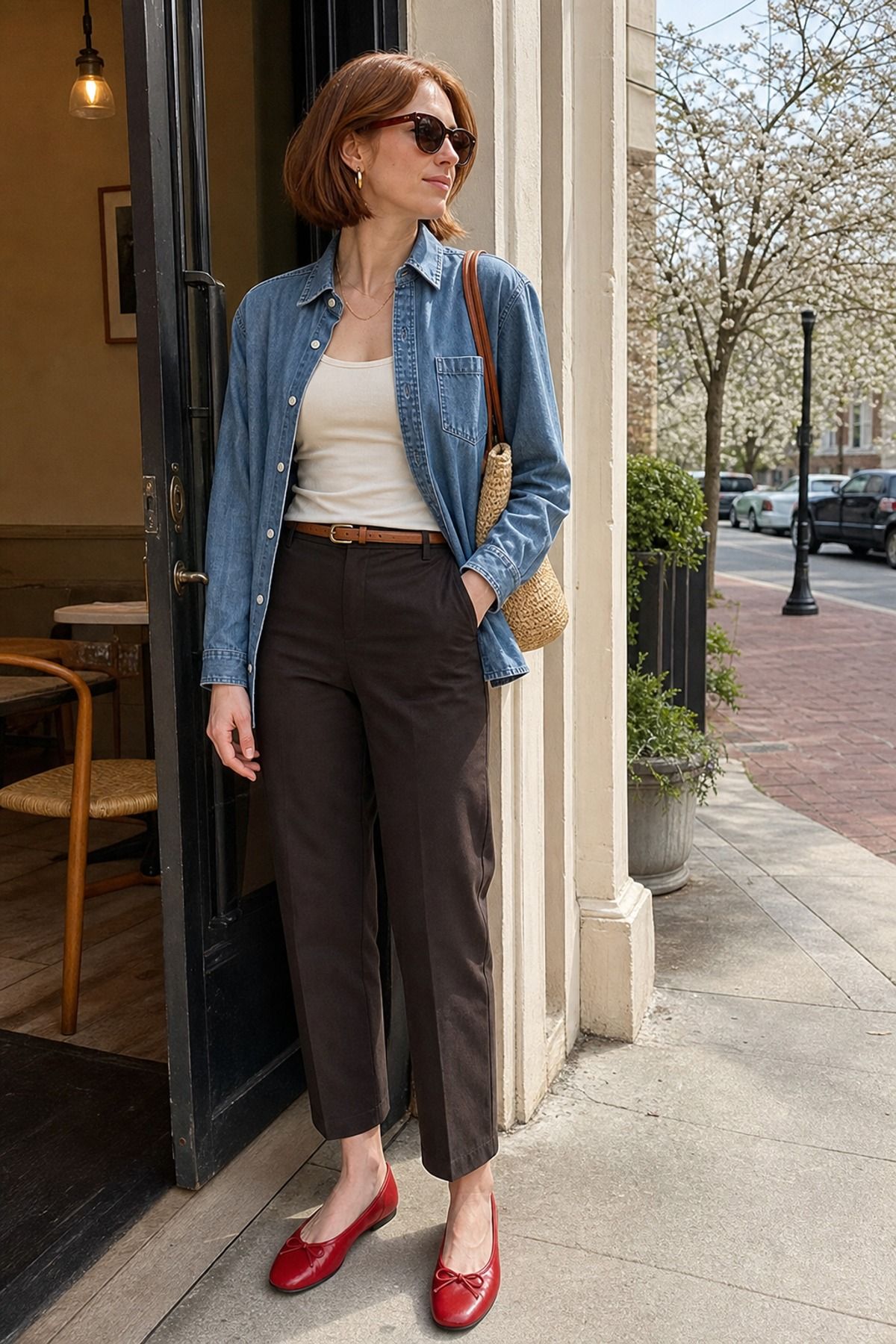 Woman wearing a denim shirt