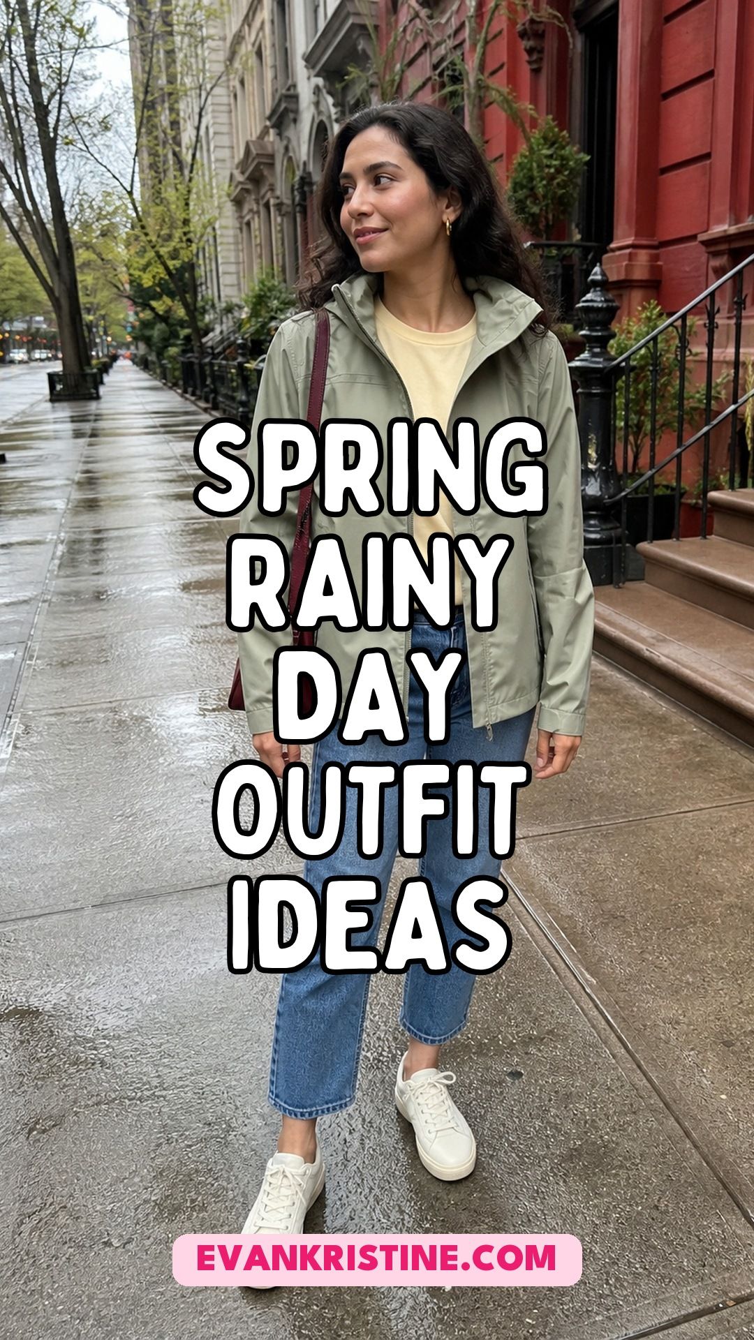Spring rainy day outfit ideas Pinterest pin