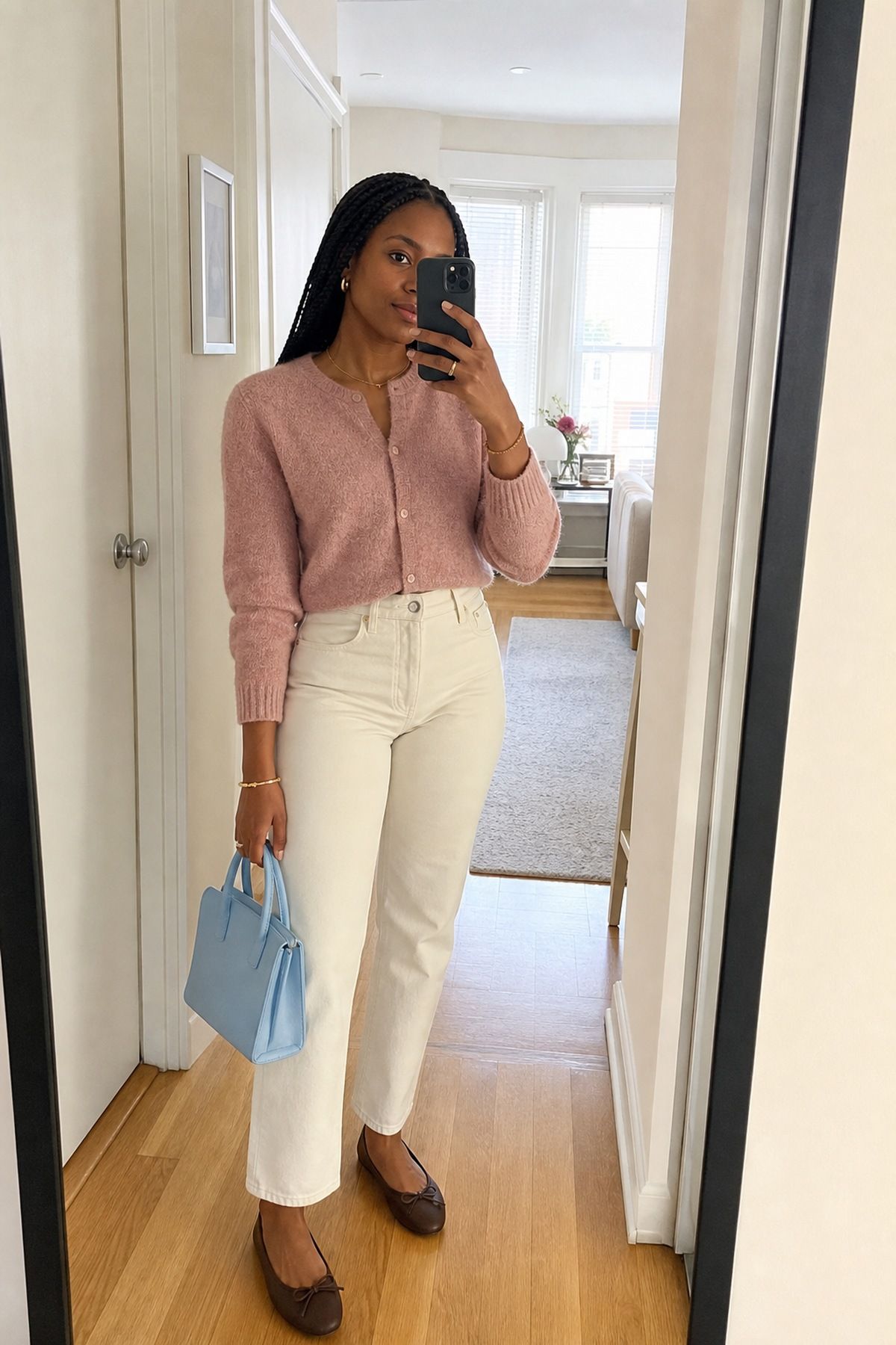 Woman wearing a soft cardigan