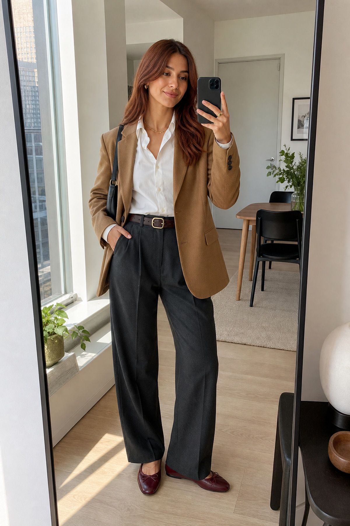Woman wearing a leather belt