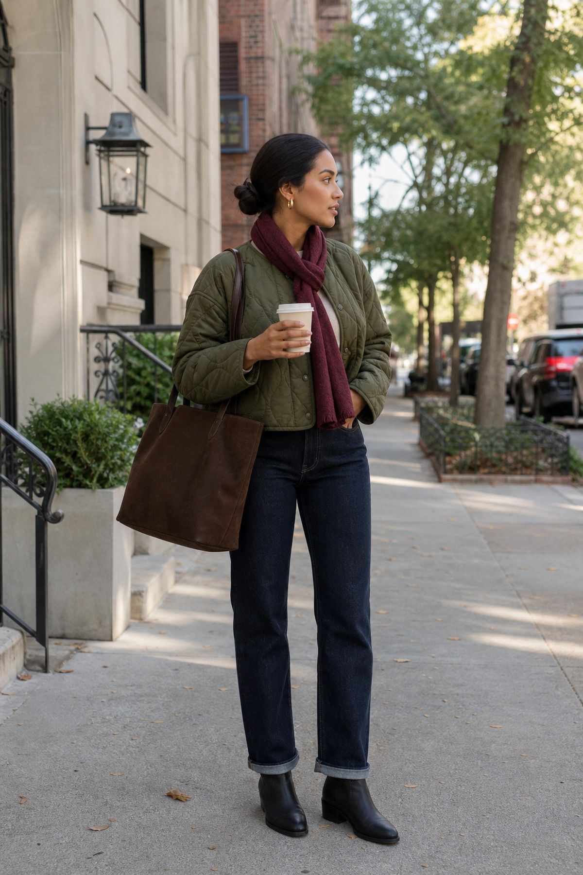Woman wearing a quilted jacket
