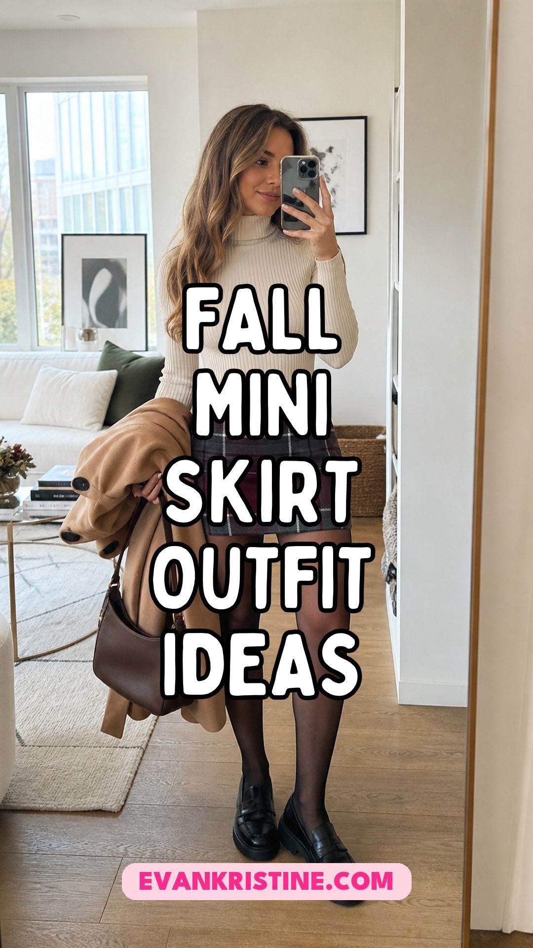 Fall mini skirt outfit ideas Pinterest pin
