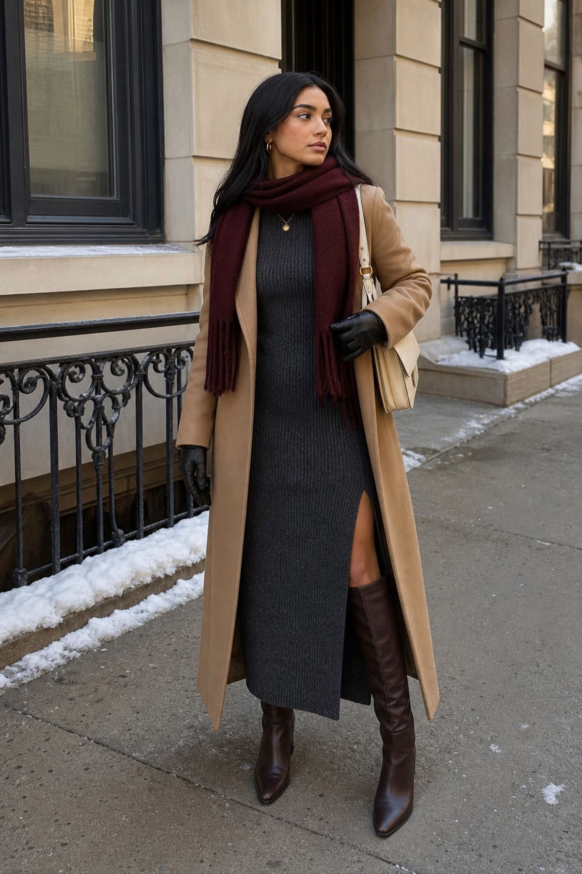 Woman wearing a knit dress
