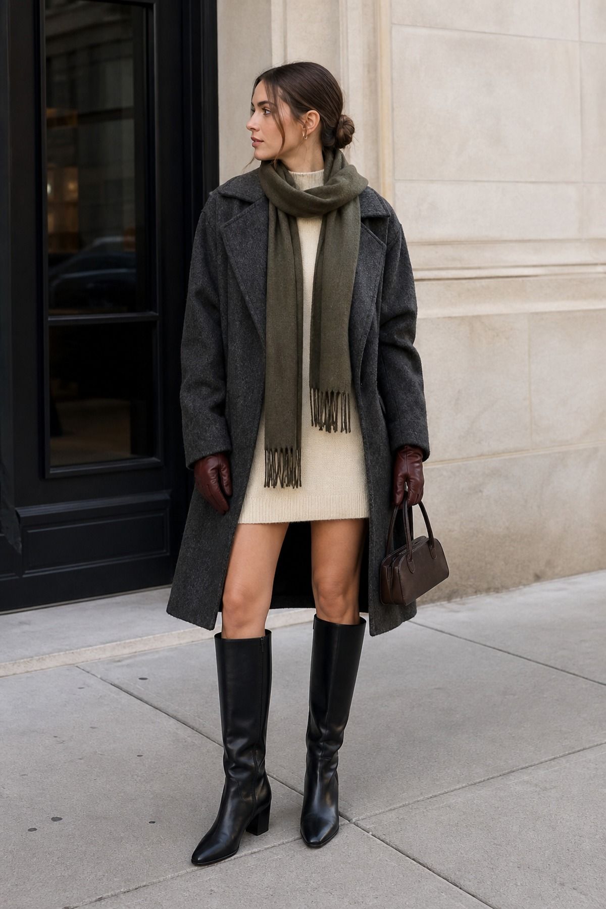 Woman wearing tall leather boots