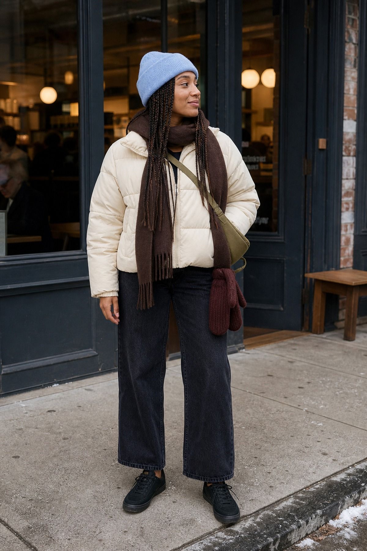 Woman wearing a soft knit hat