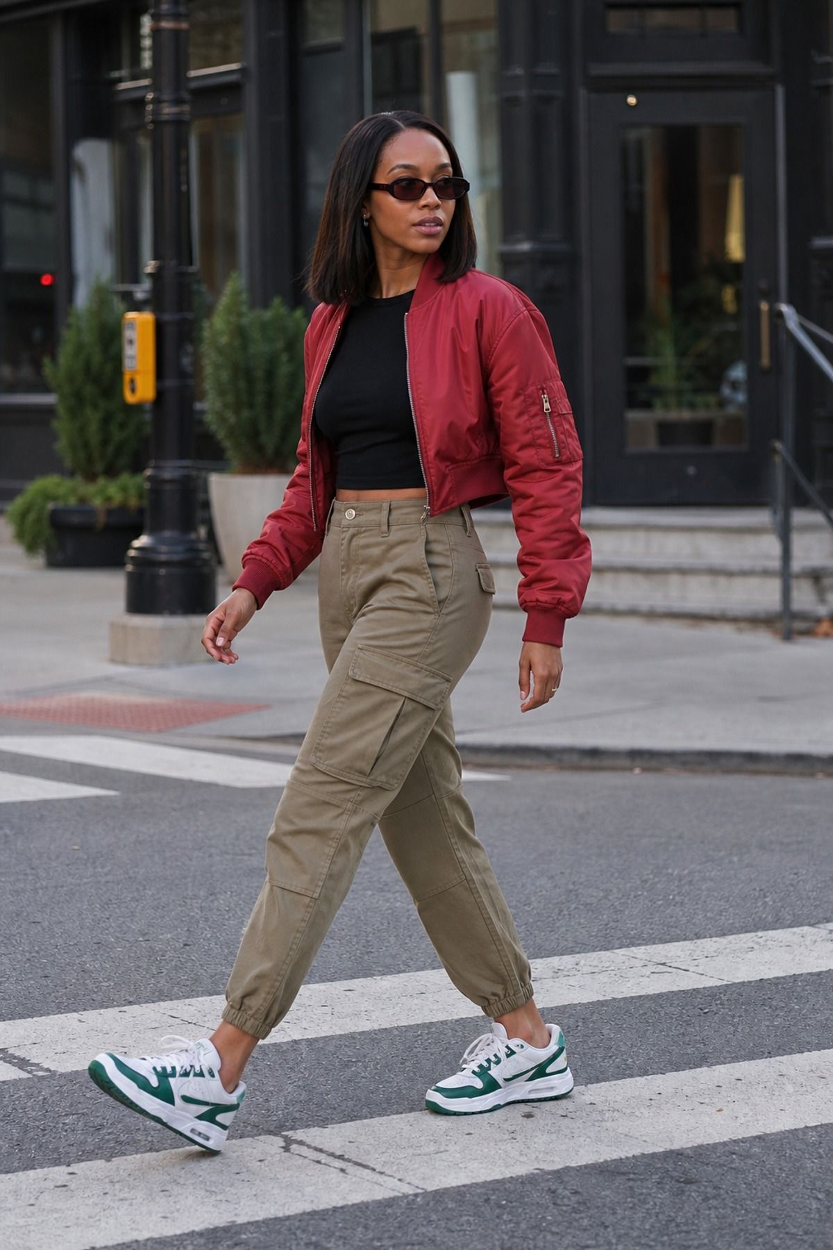 Woman wearing cargo pants with sneakers