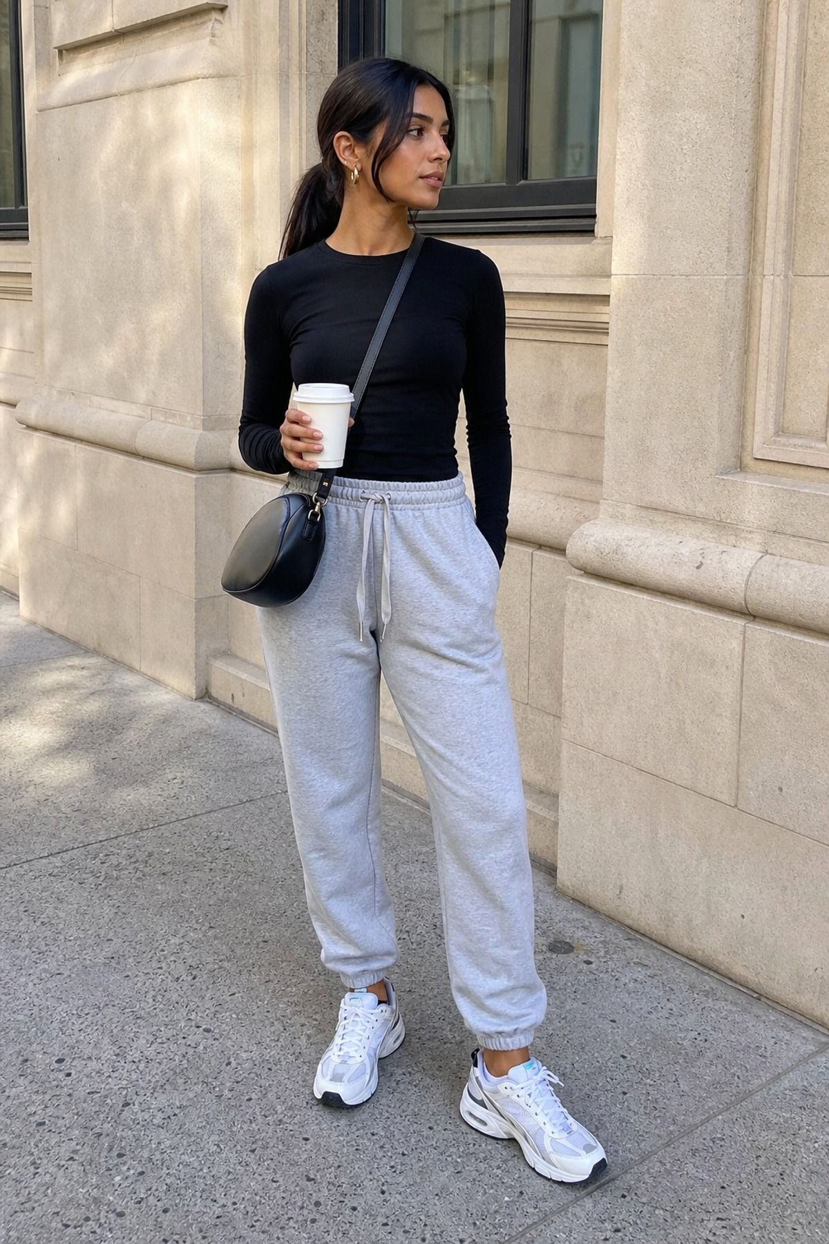 Woman wearing joggers with sneakers