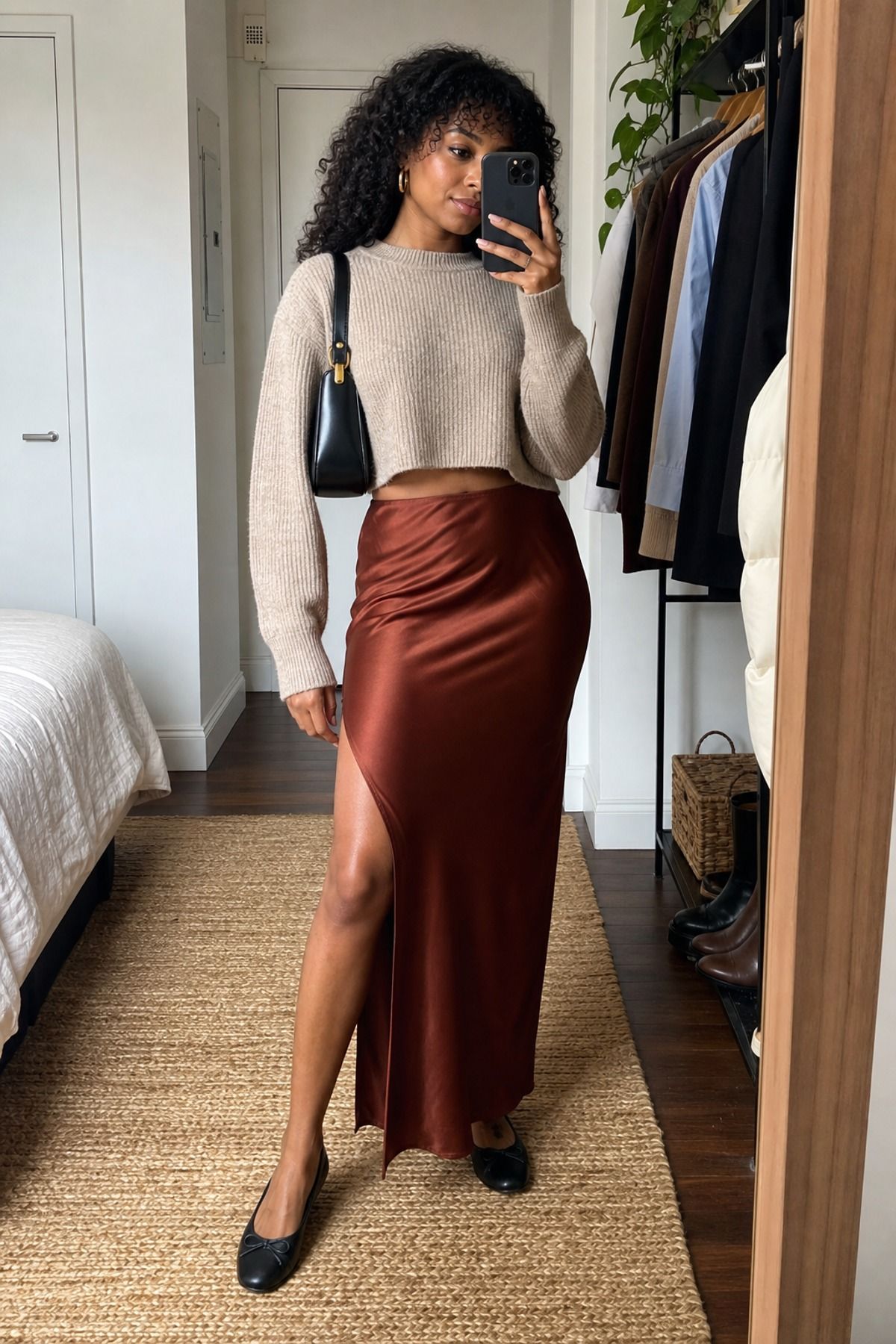 Woman wearing a maxi skirt with a cropped sweater