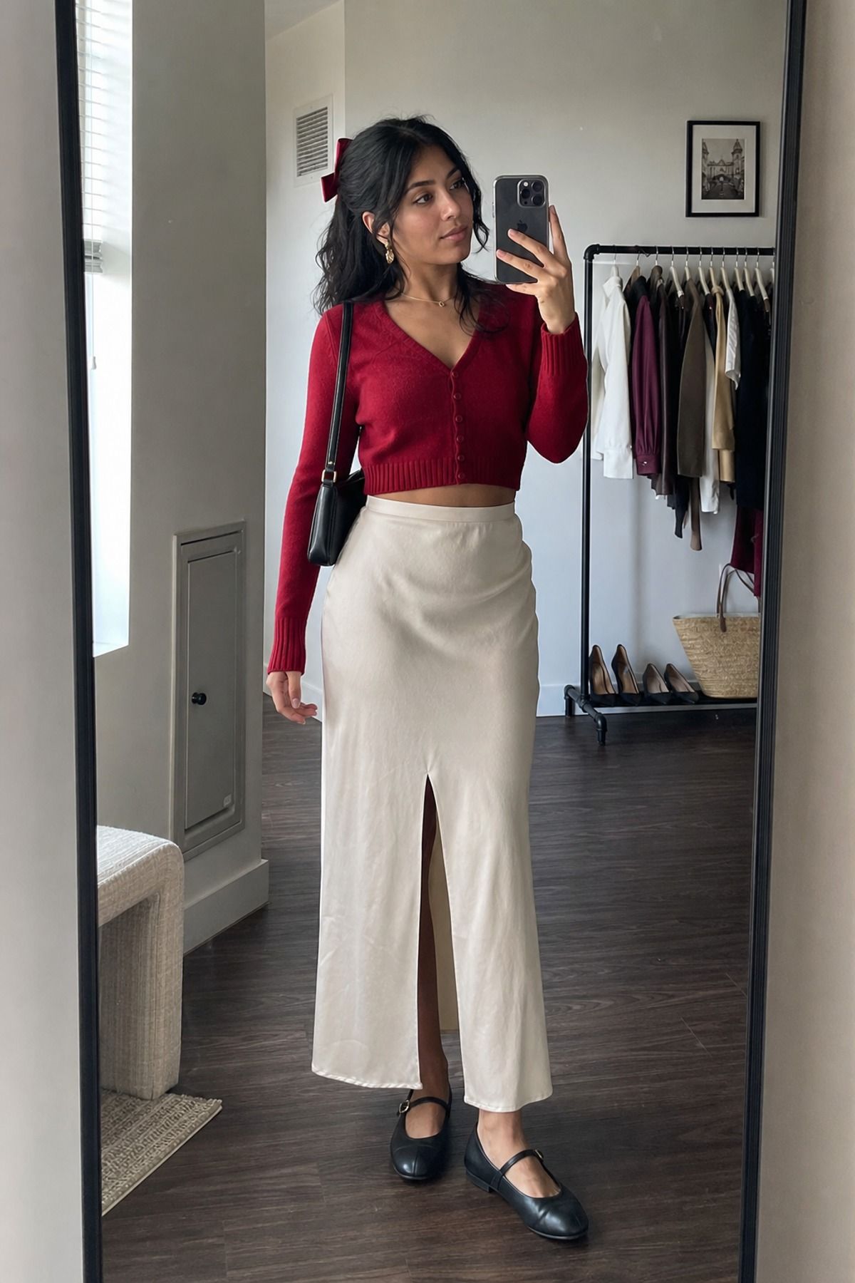 Woman wearing a maxi skirt with a cardigan