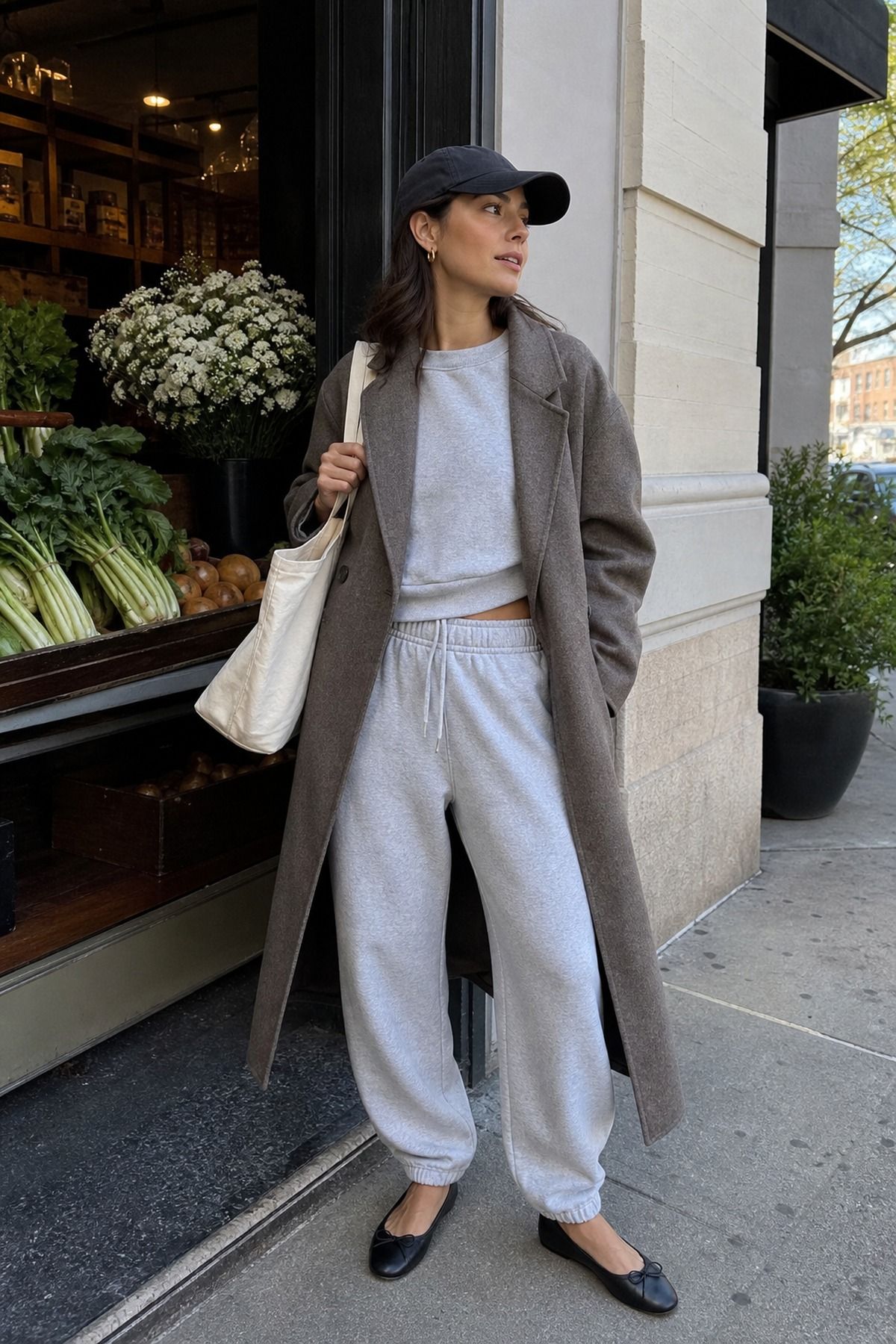 Woman wearing joggers with ballet flats