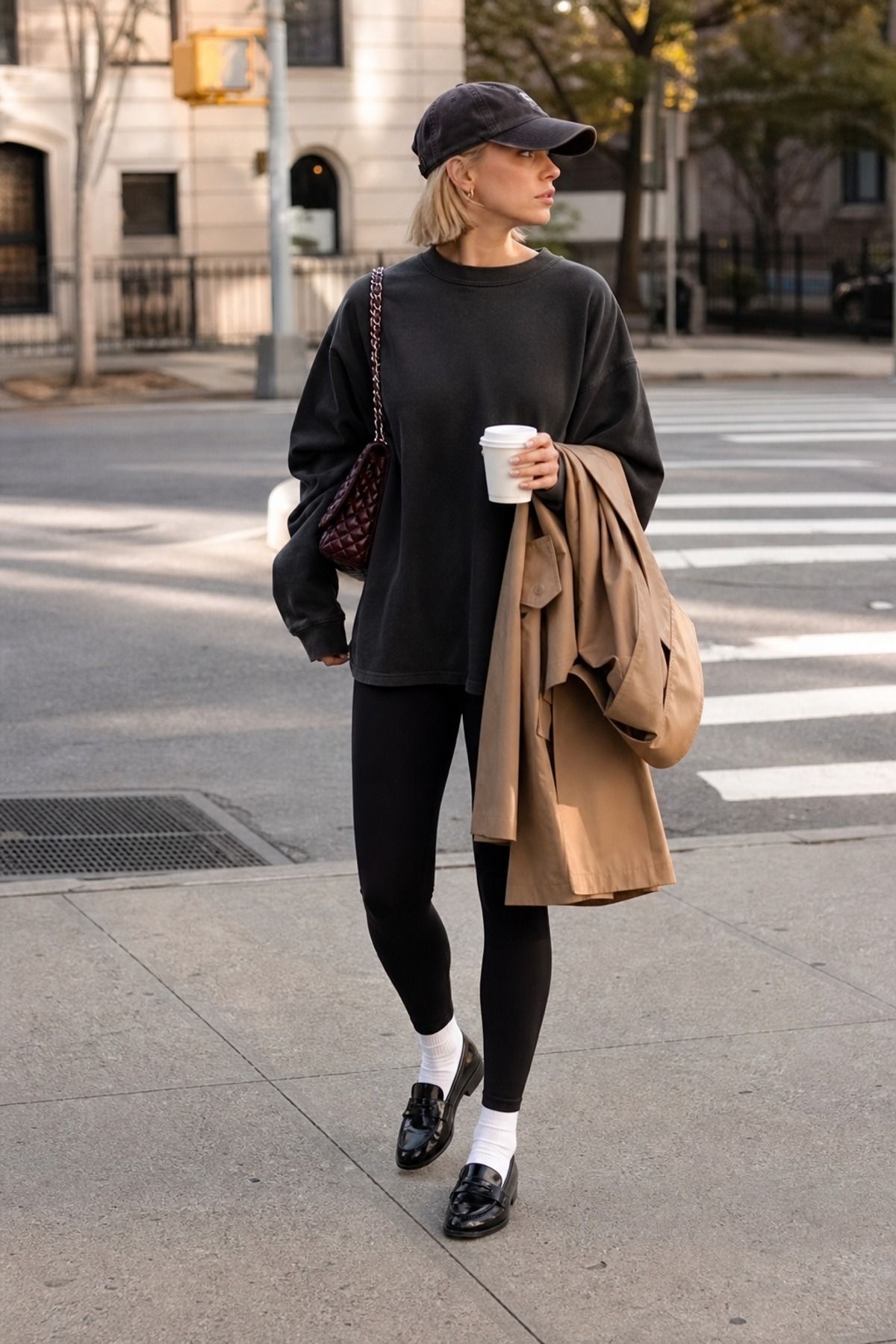 Woman wearing leggings with loafers