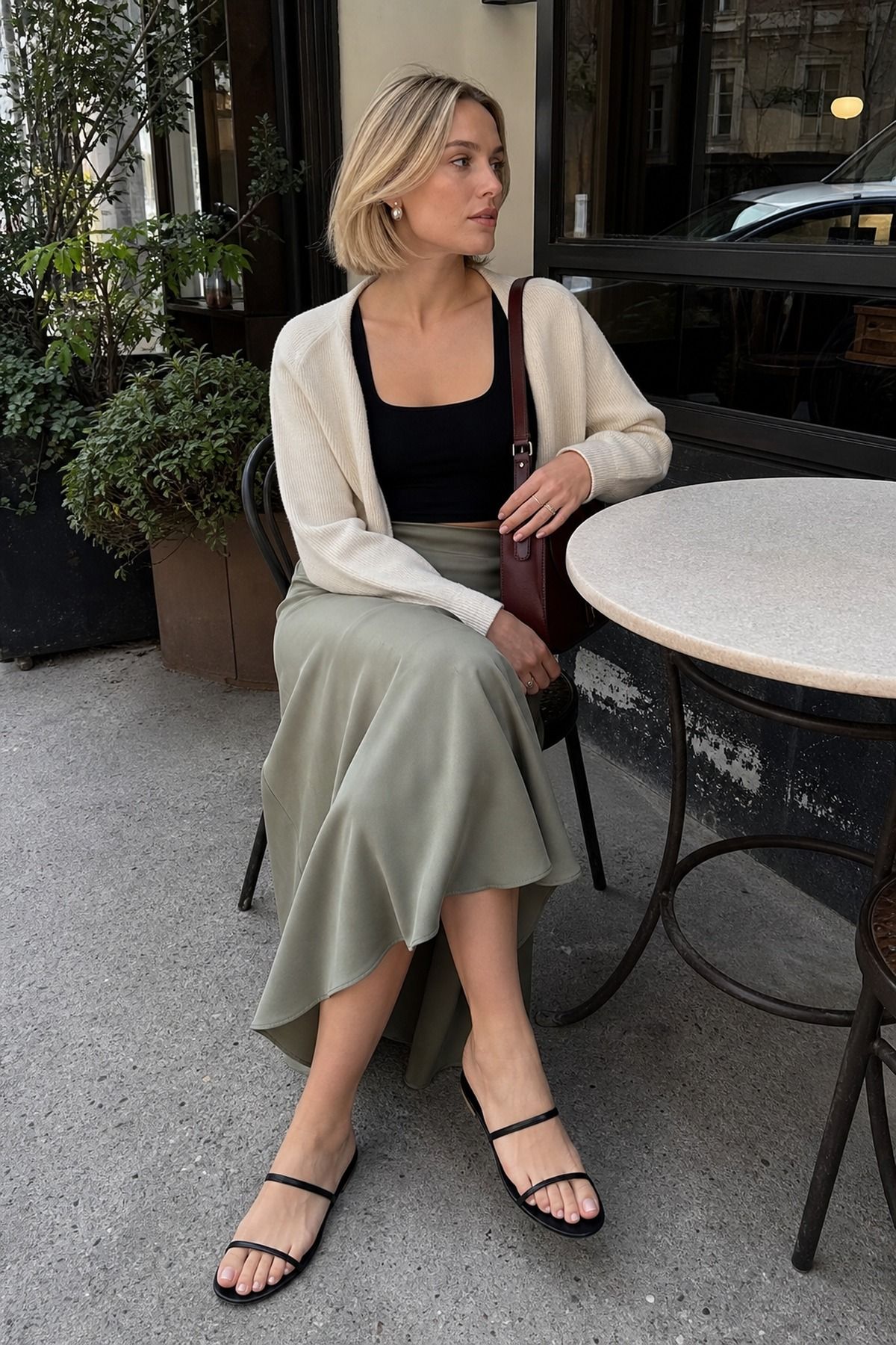 Woman wearing a midi skirt with sandals