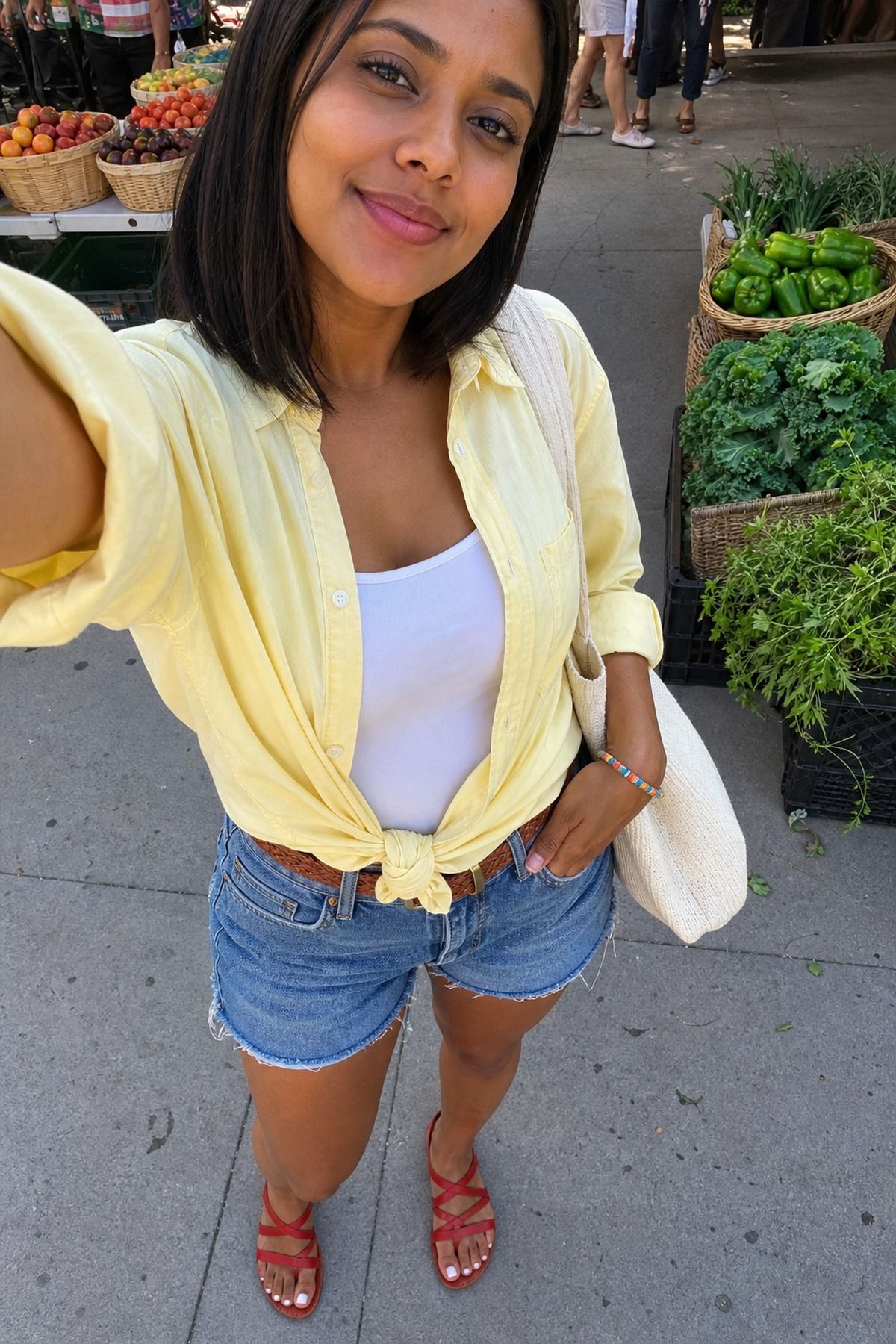Woman wearing denim shorts with sandals