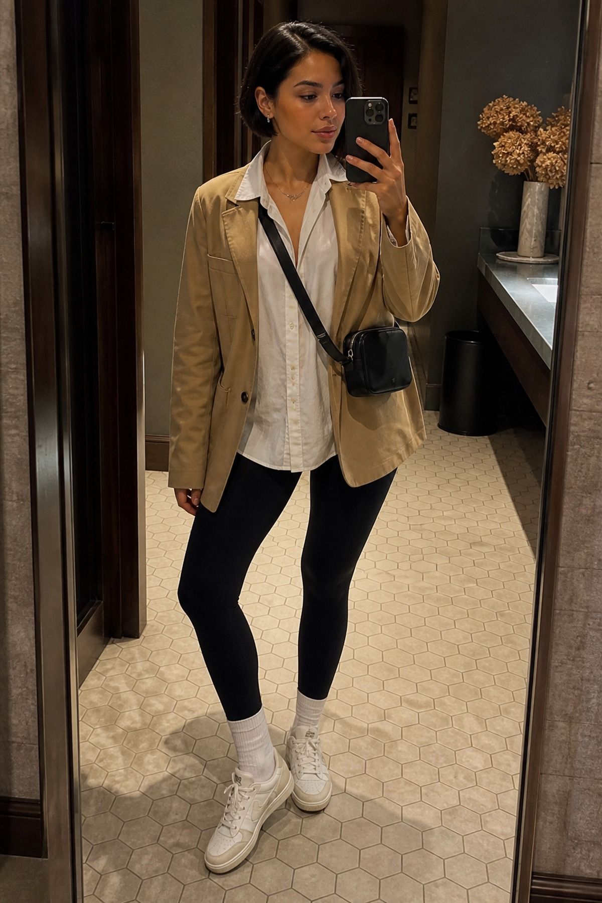 Woman wearing leggings with sneakers