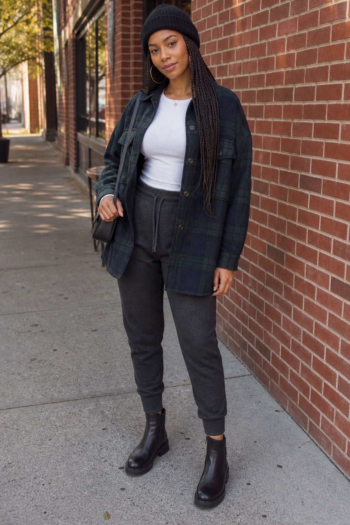 Woman wearing joggers with ankle boots