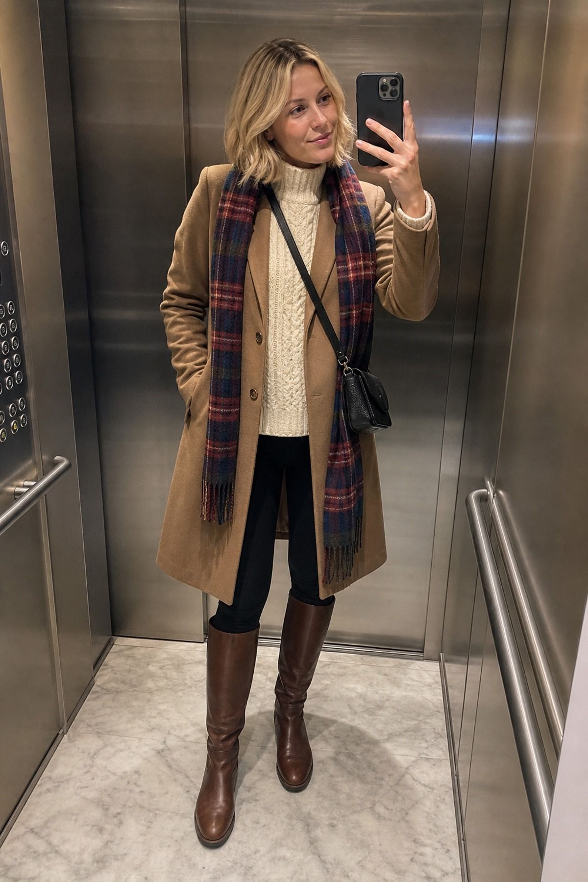 Woman wearing leggings with knee-high boots