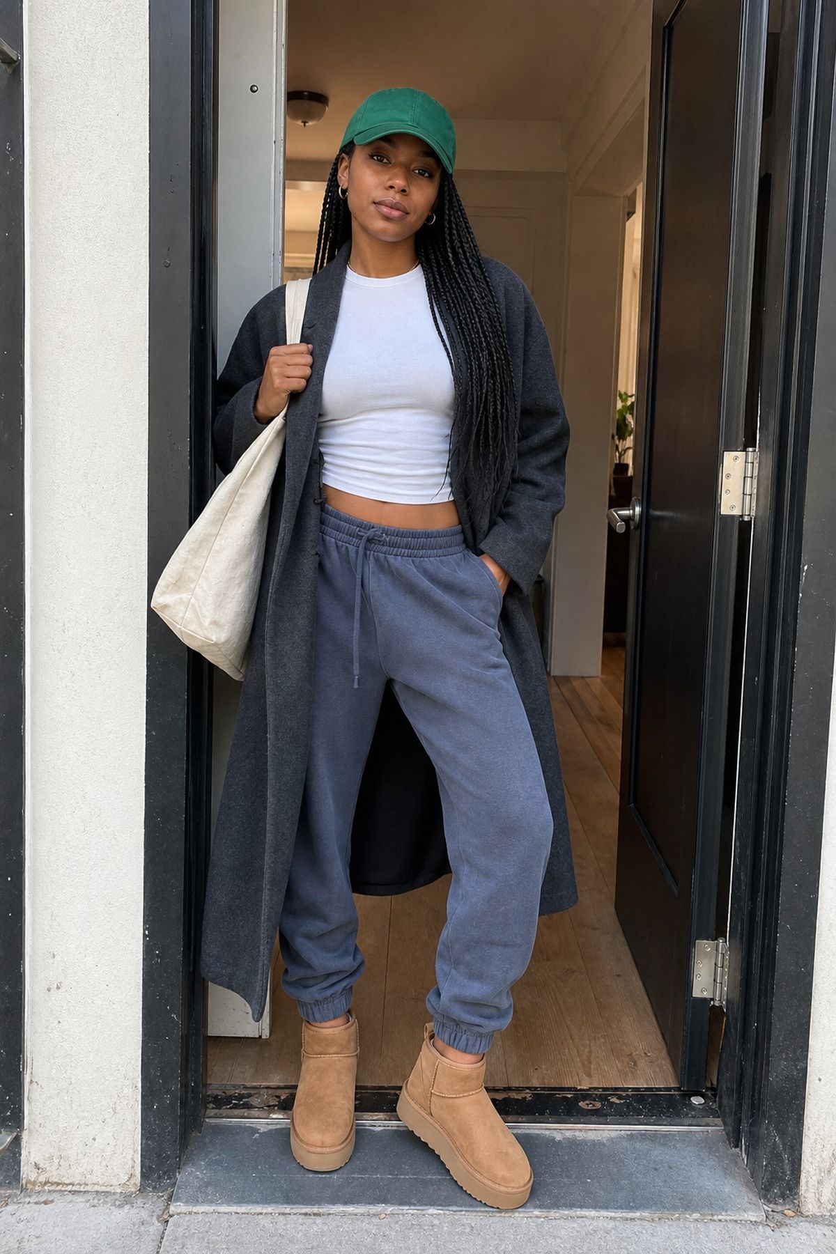 Woman wearing joggers with Uggs