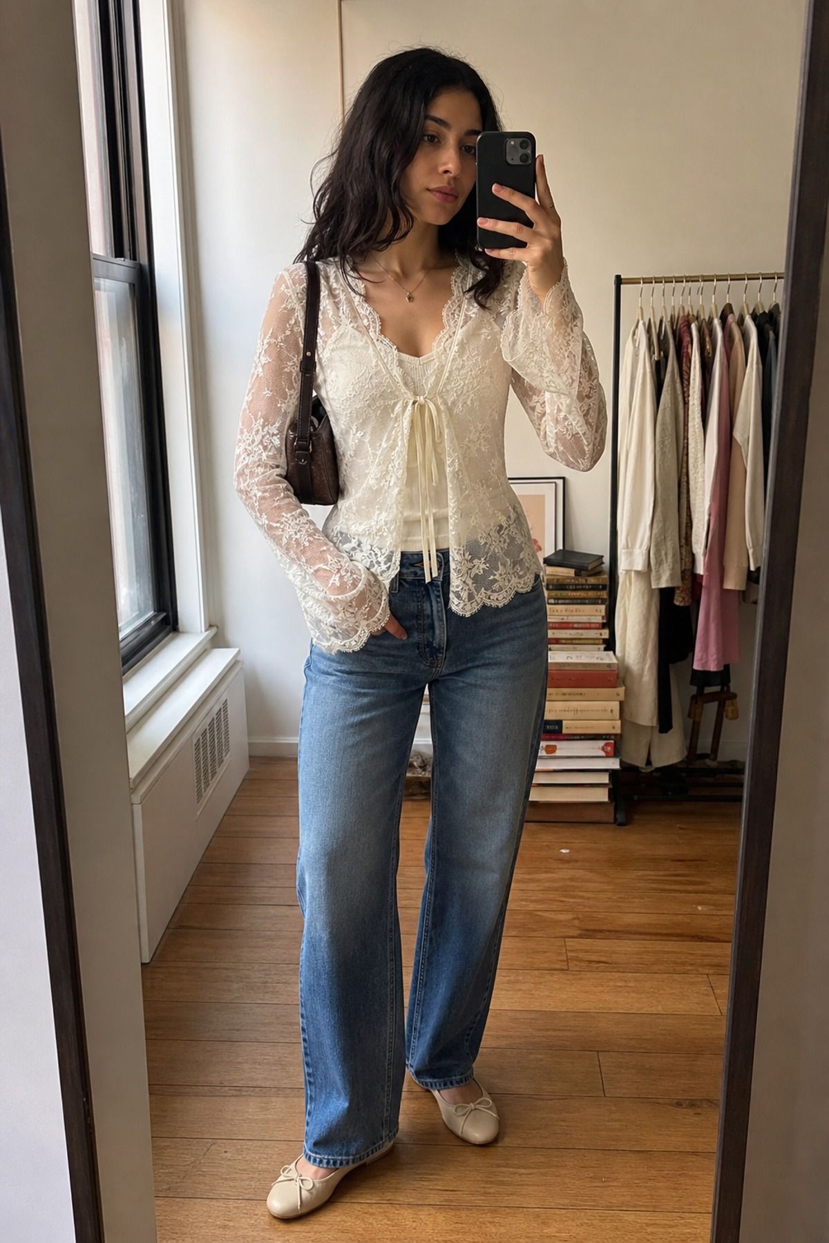 Lace Blouse with Relaxed Jeans poetcore outfit idea for 17 Best Poetcore Outfit Ideas for Soft, Literary Style That Still Feels Wearable.