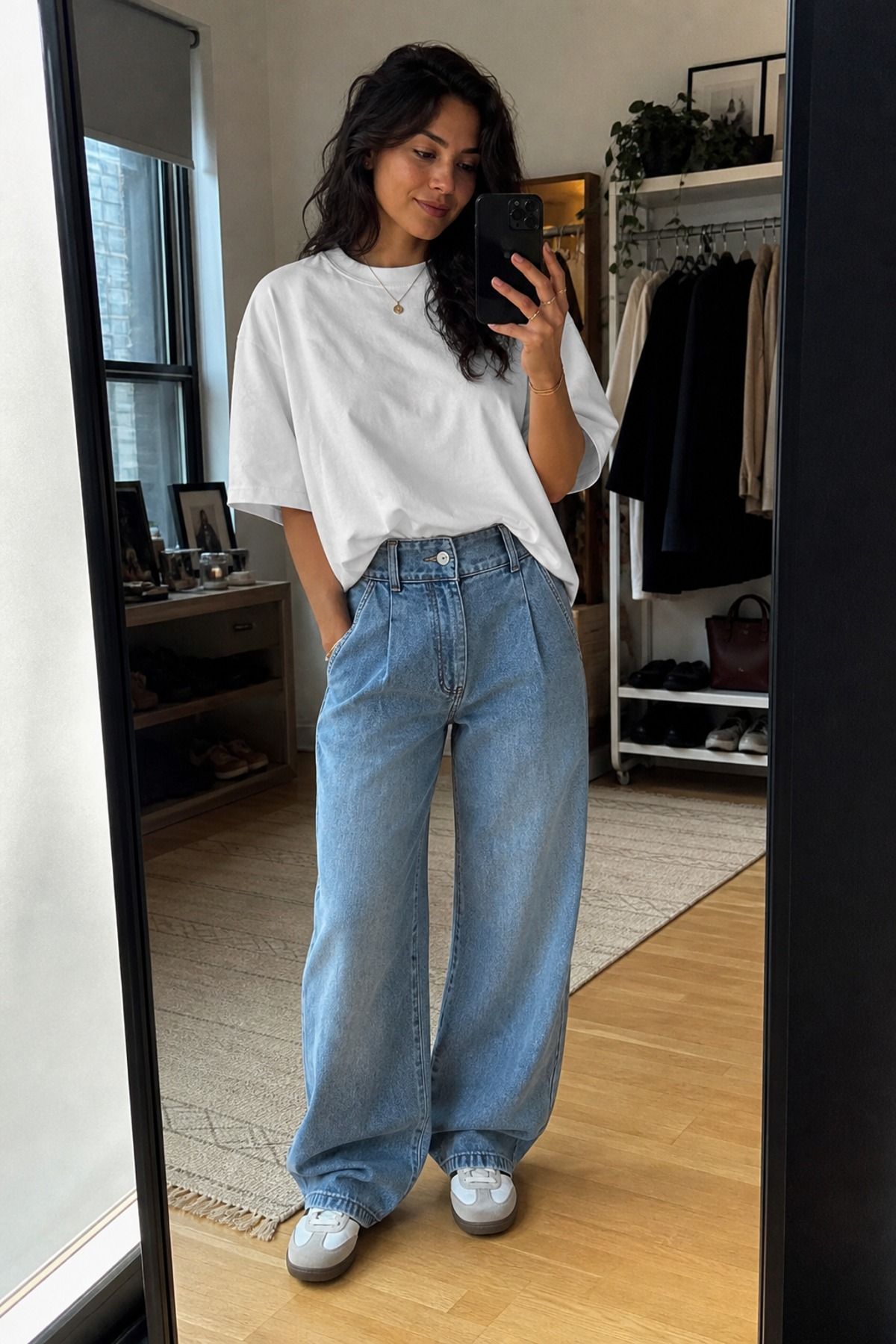 Boxy Tee With Barrel Jeans outfit idea for 23 Best Casual Outfits for Women Over 30 That Feel Current, Easy, and Real-Life Ready.