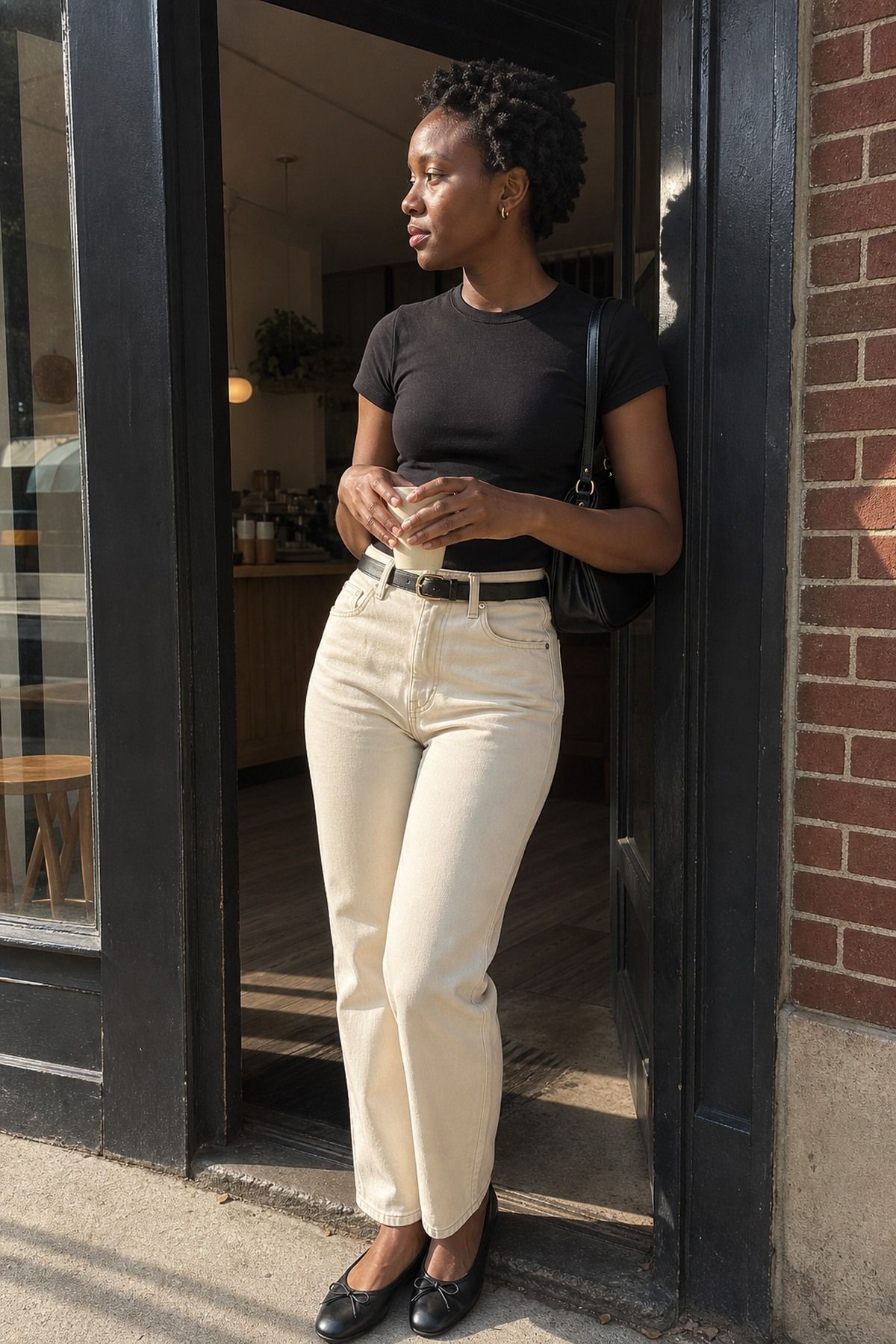 black fitted tee outfit basic for women