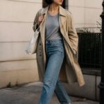 Woman wearing white leather sneakers with an easy casual outfit