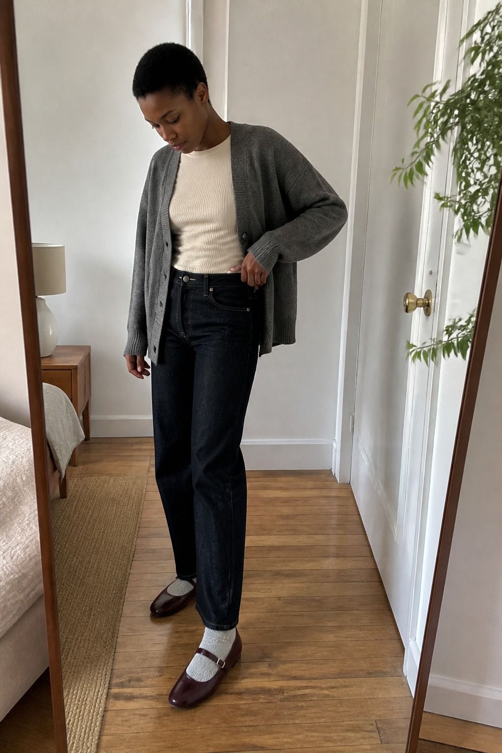 Woman wearing mary jane flats with an easy casual outfit