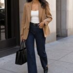 structured leather tote work bag outfit idea