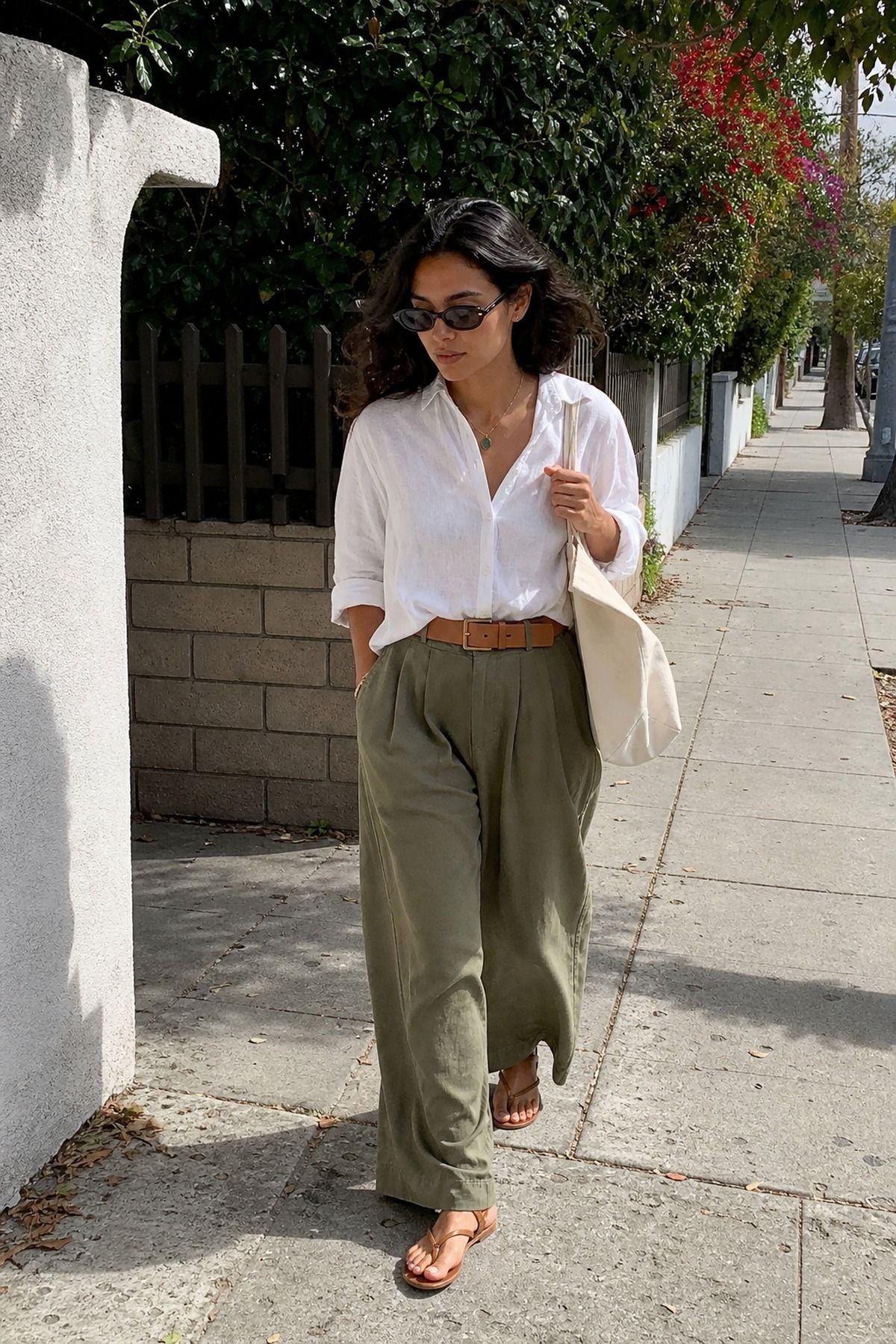 Linen-Blend Button-Down With Wide-Leg Pants