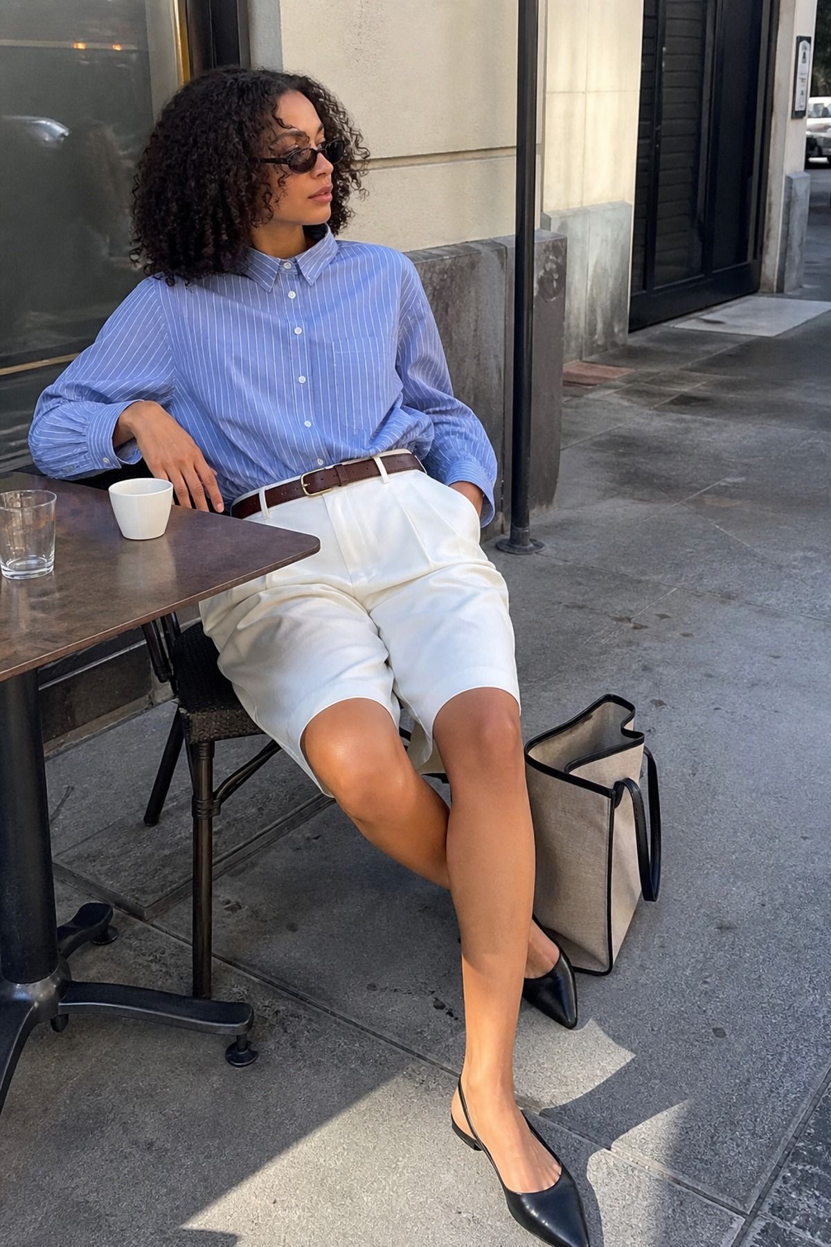 Woman wearing tailored shorts