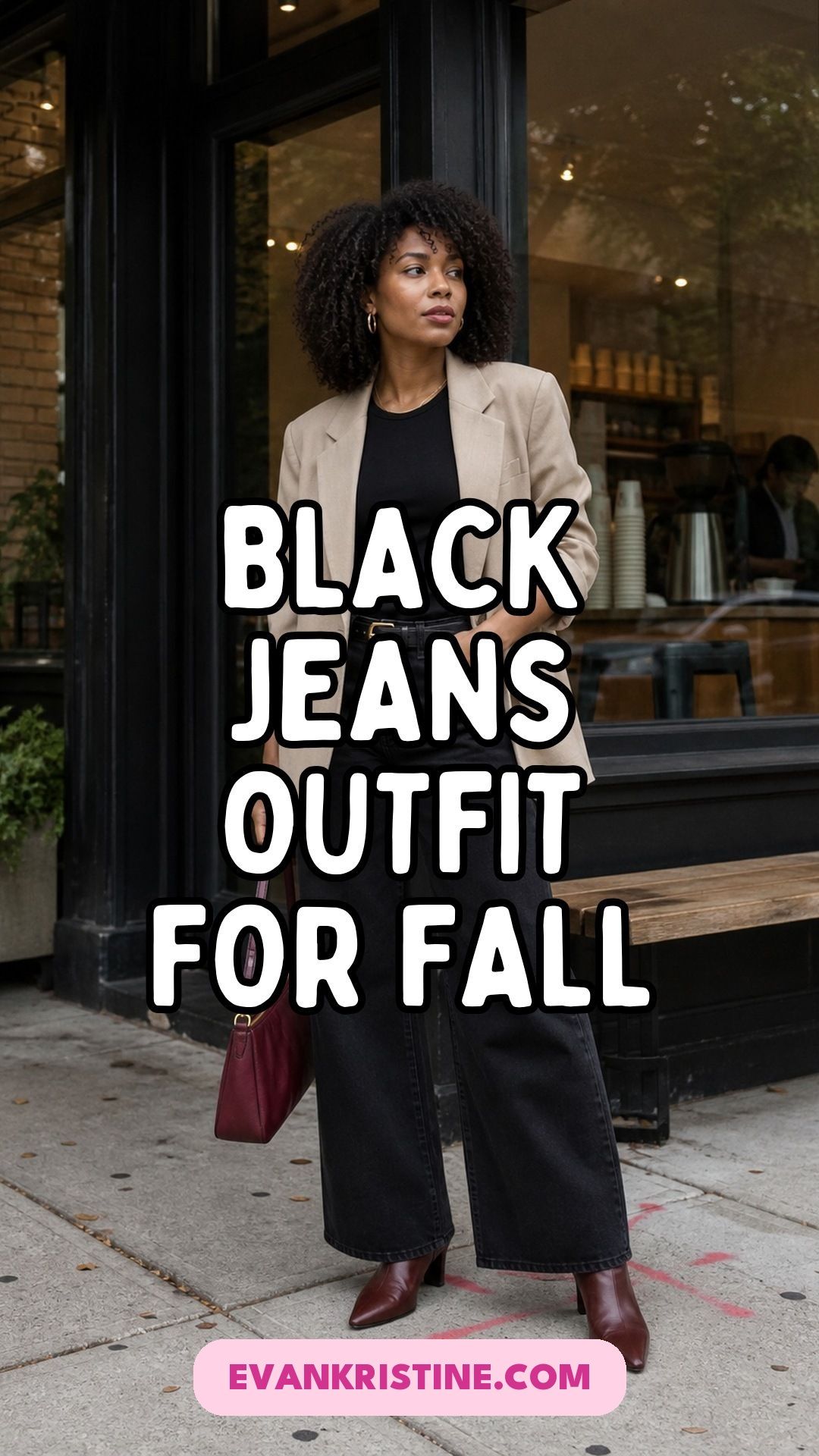 Black jeans outfit for fall Pinterest pin