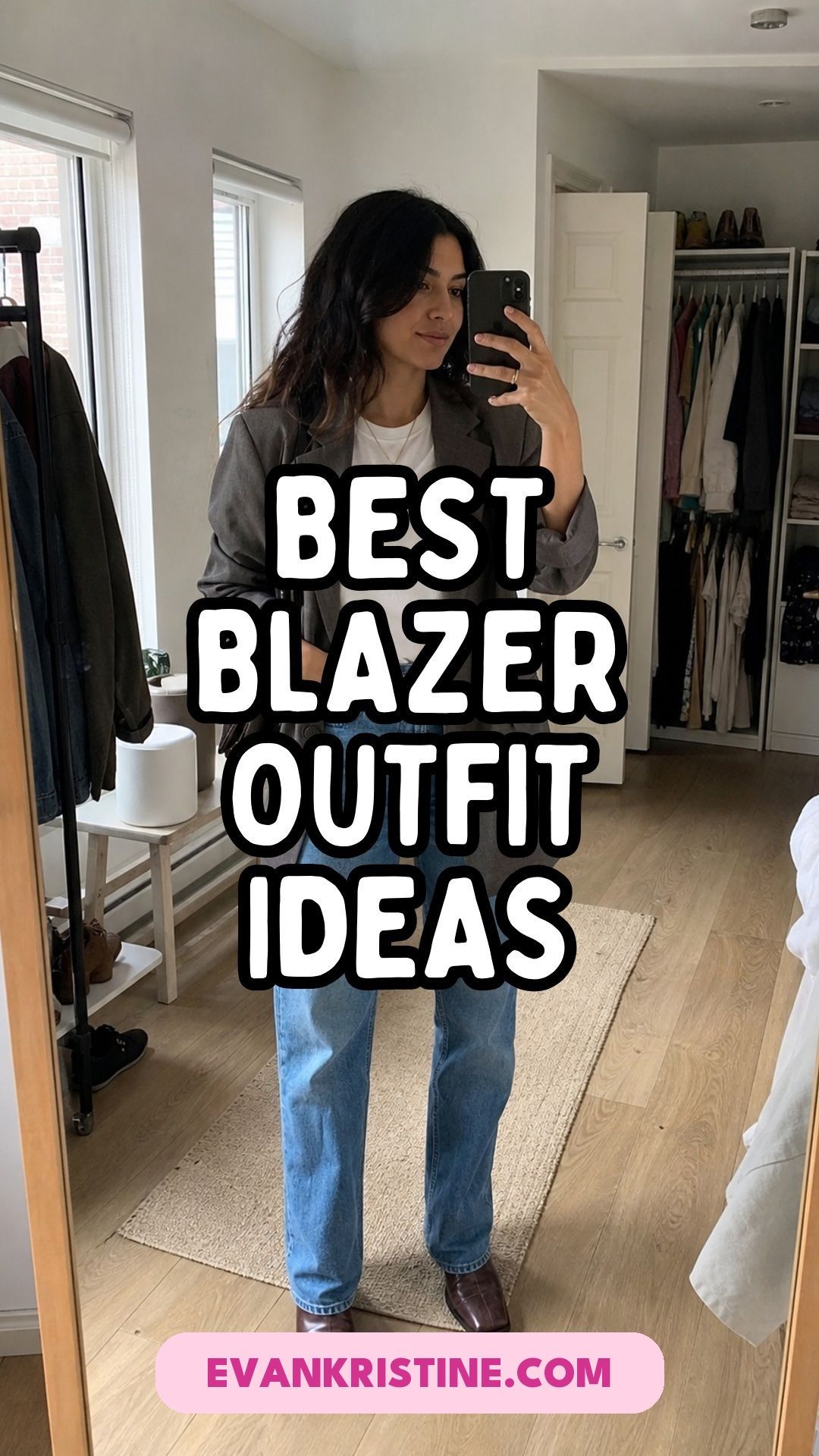 Collage of blazer outfit ideas with jeans, skirts and dresses