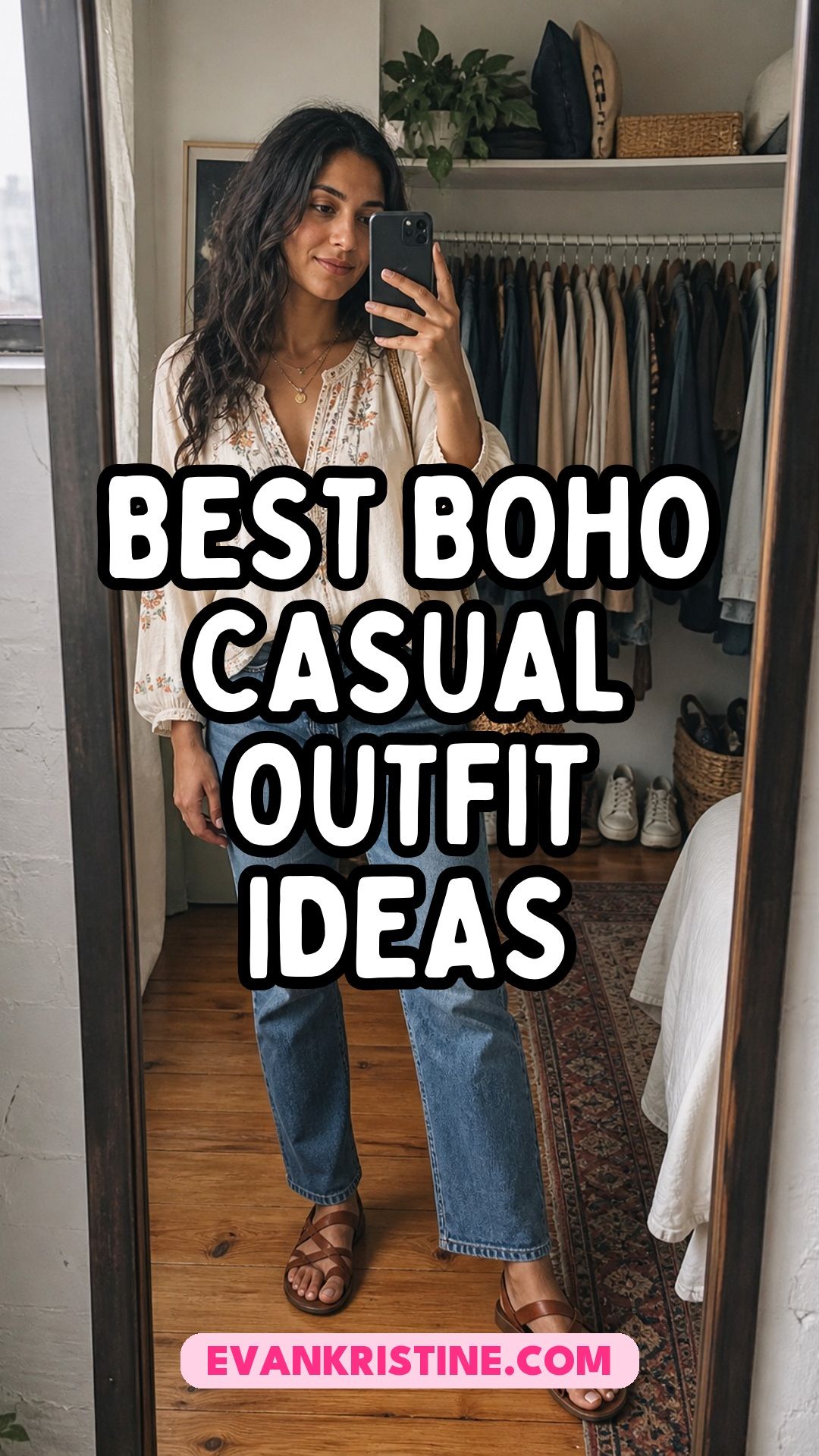 Boho casual outfit ideas with crochet, denim and earth tones