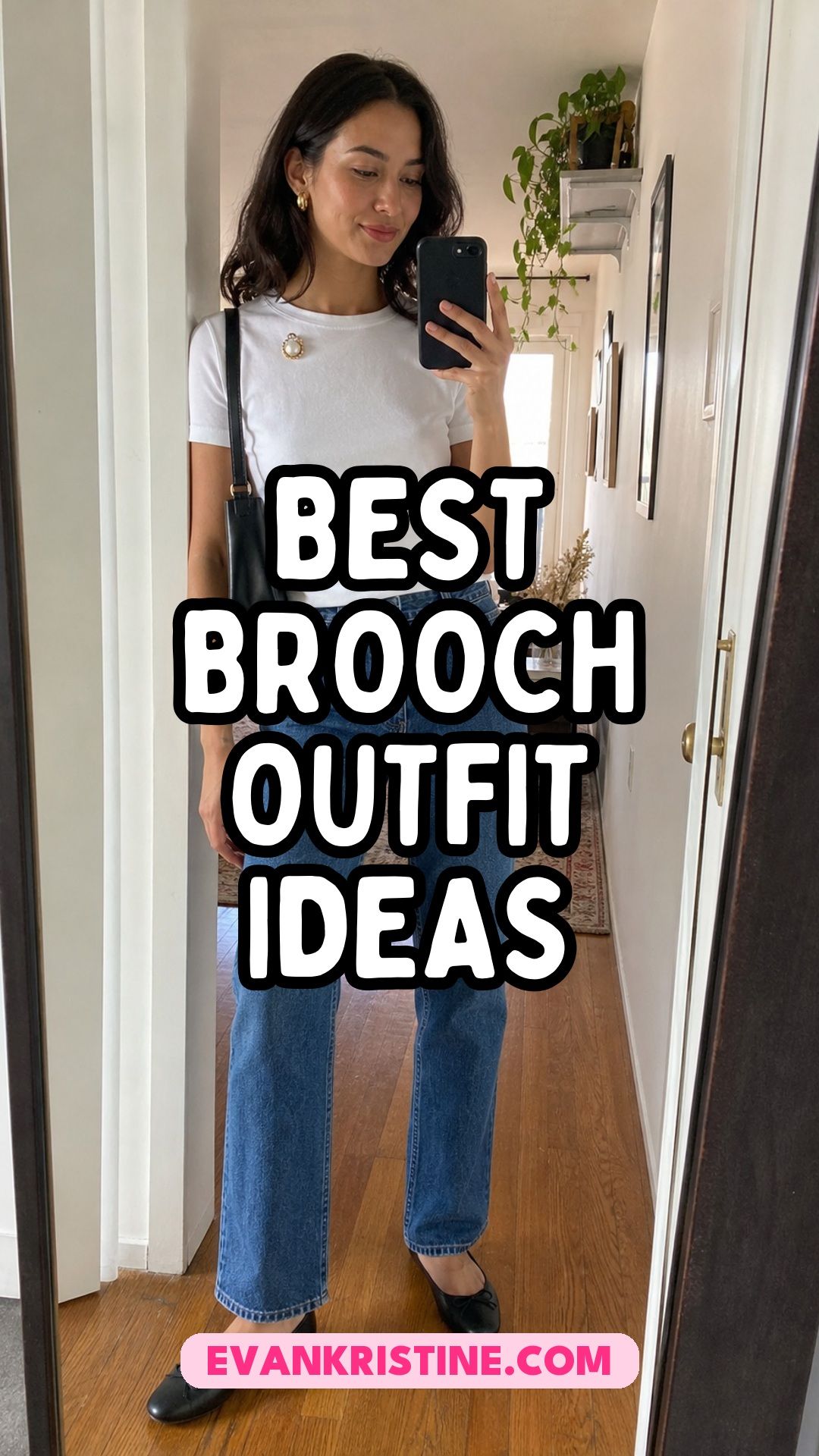 Collage of brooch outfit ideas with blazers, sweaters and dresses
