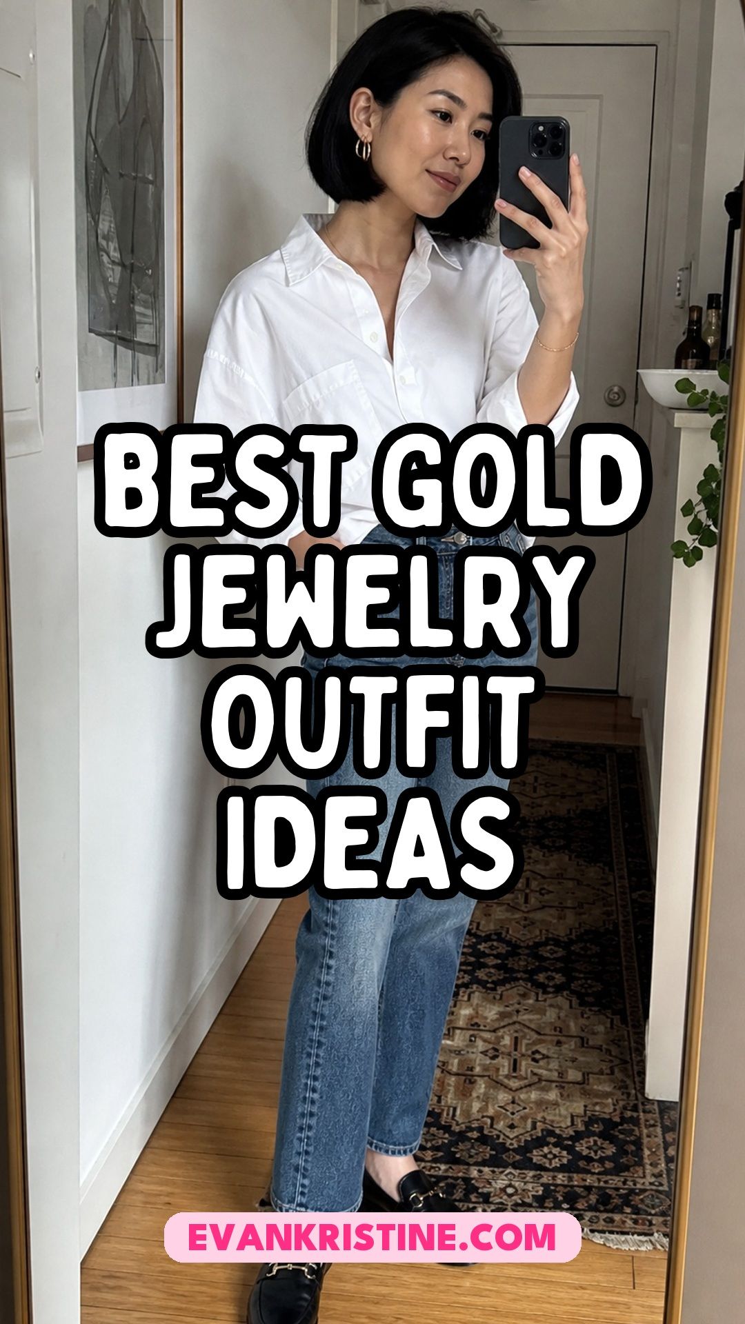 Gold jewelry outfit ideas Pinterest pin