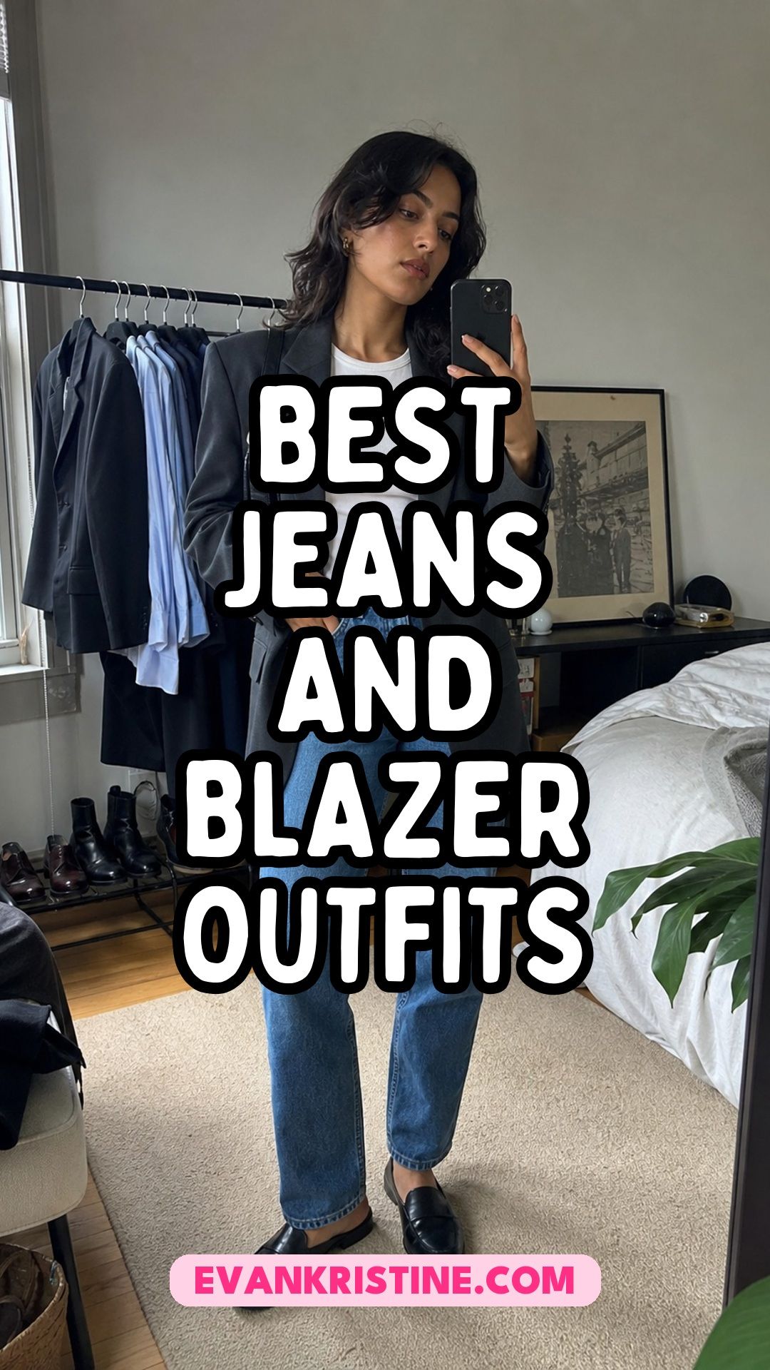 Jeans and blazer outfits Pinterest pin