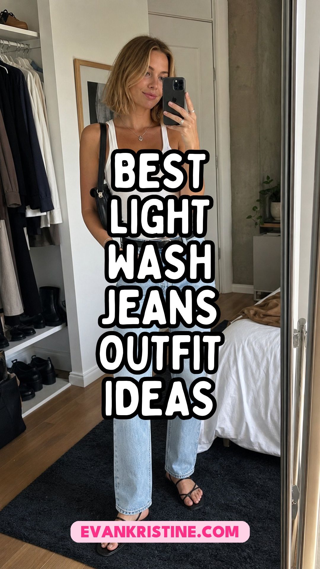 Light wash jeans outfit ideas Pinterest pin