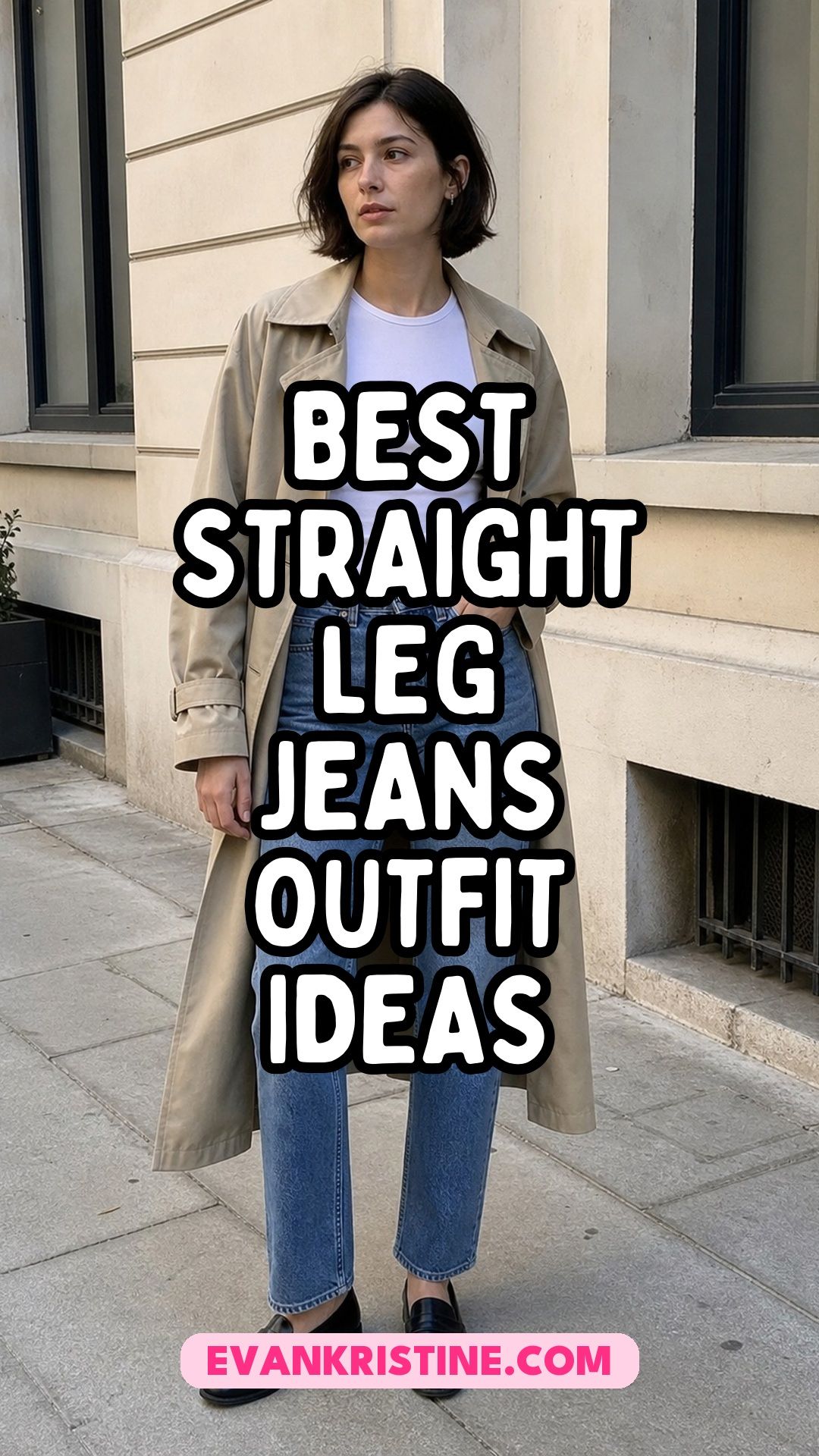 Straight leg jeans outfit ideas collage